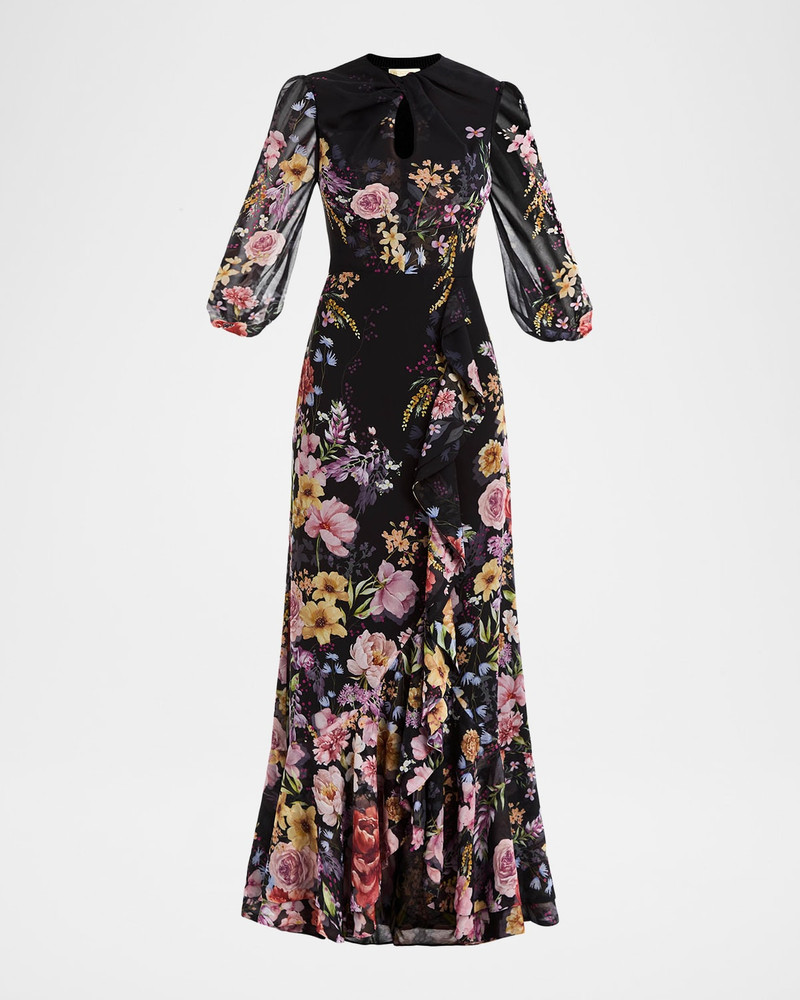 Ophelia Draped Floral-Print Chiffon Gown 1