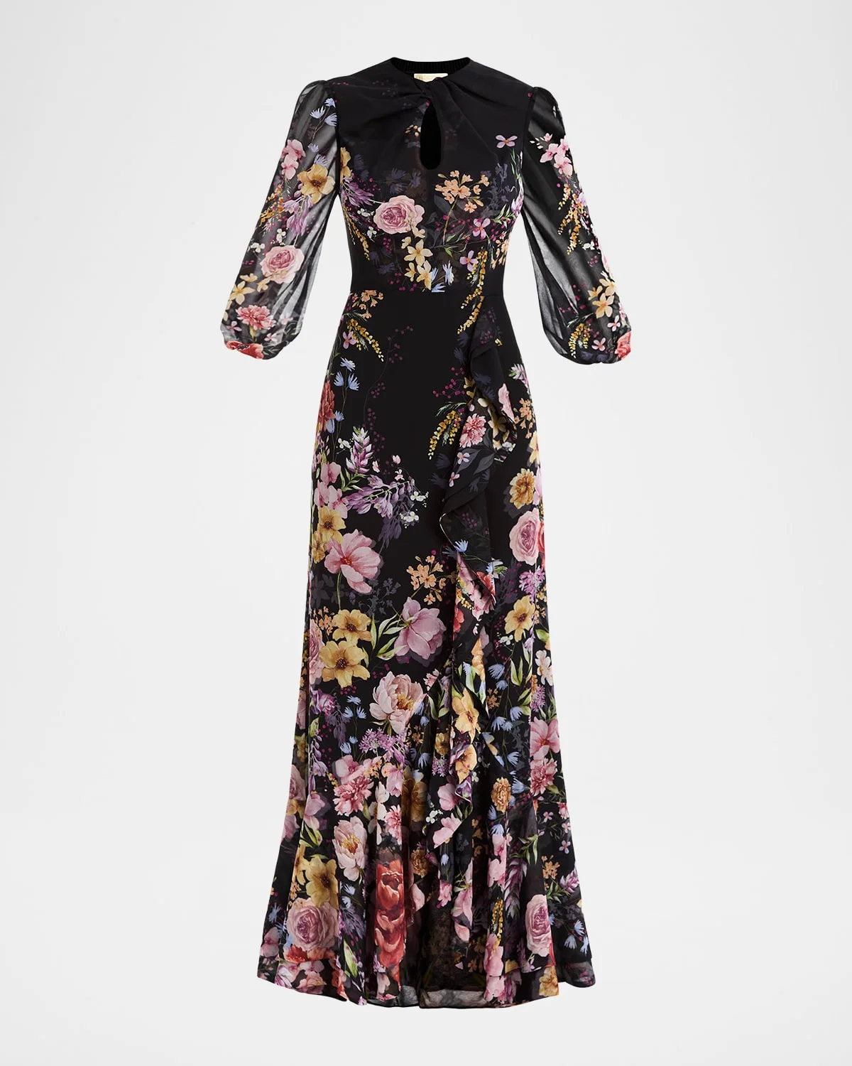 Ophelia Draped Floral-Print Chiffon Gown - 1