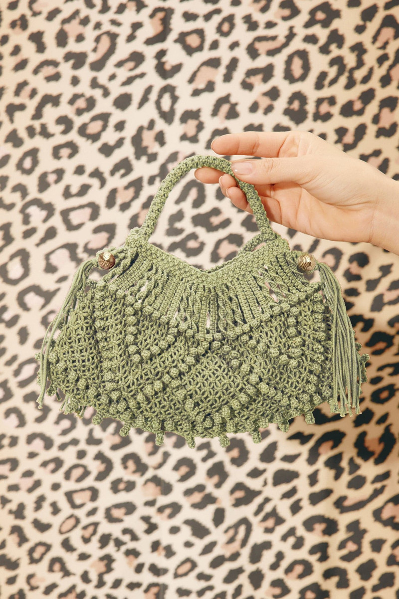 ALÉMAIS Macrame Crescent Bag Sage outlook