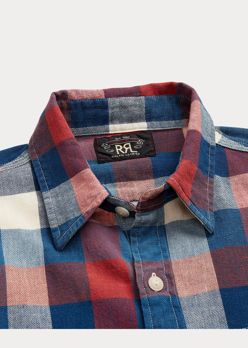 Indigo Plaid Cotton-Linen Workshirt 3