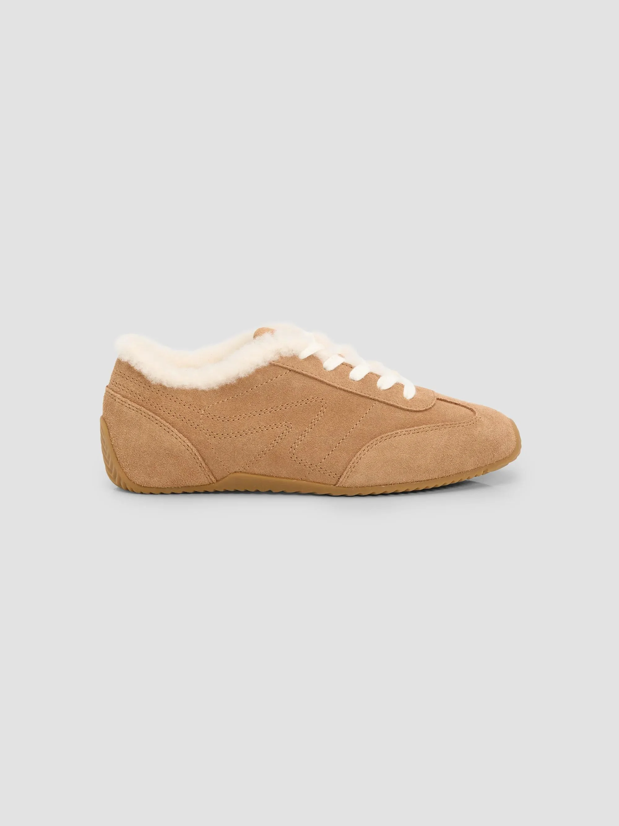 Women's Retro Runner Suede & Shearling Low-Top Sneakers - Toffee Shearling - 1