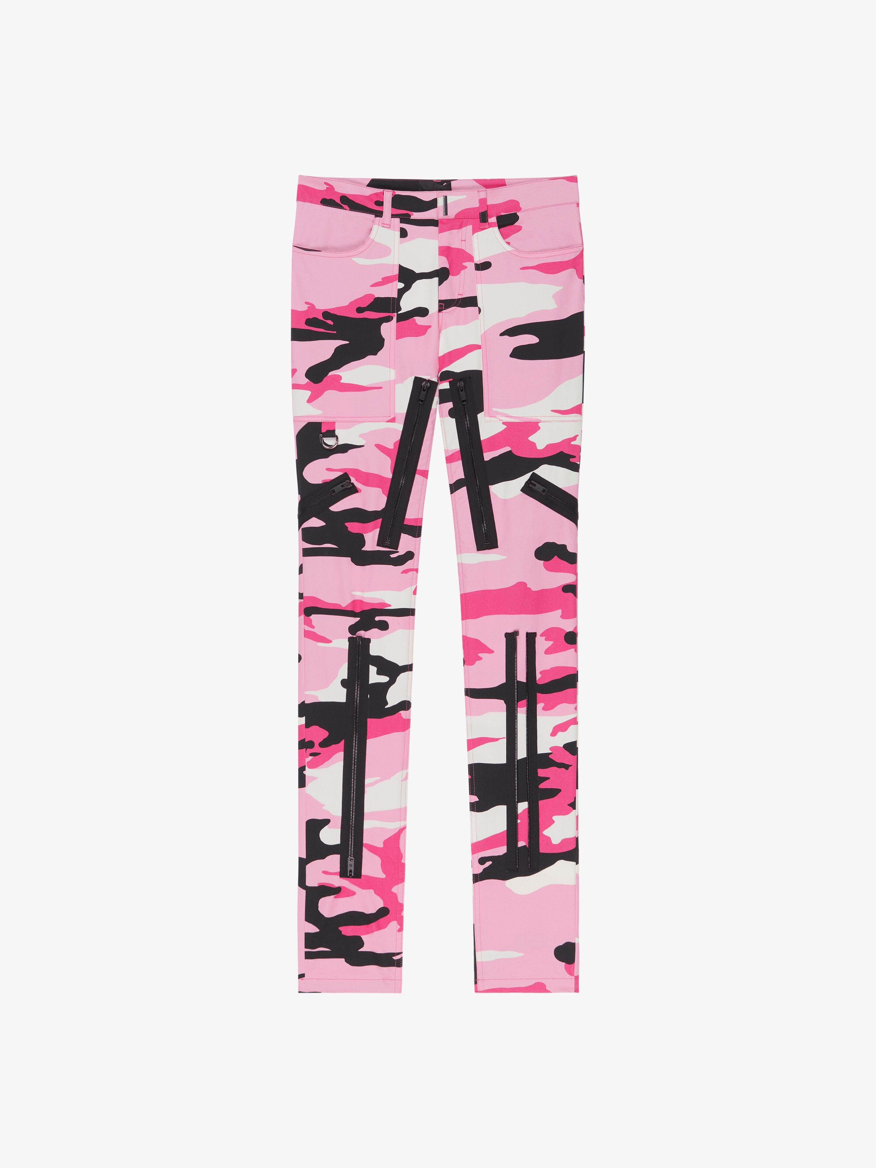 SKINNY CAMO PANTS IN COTTON WITH MULTI ZIPPERS - 1