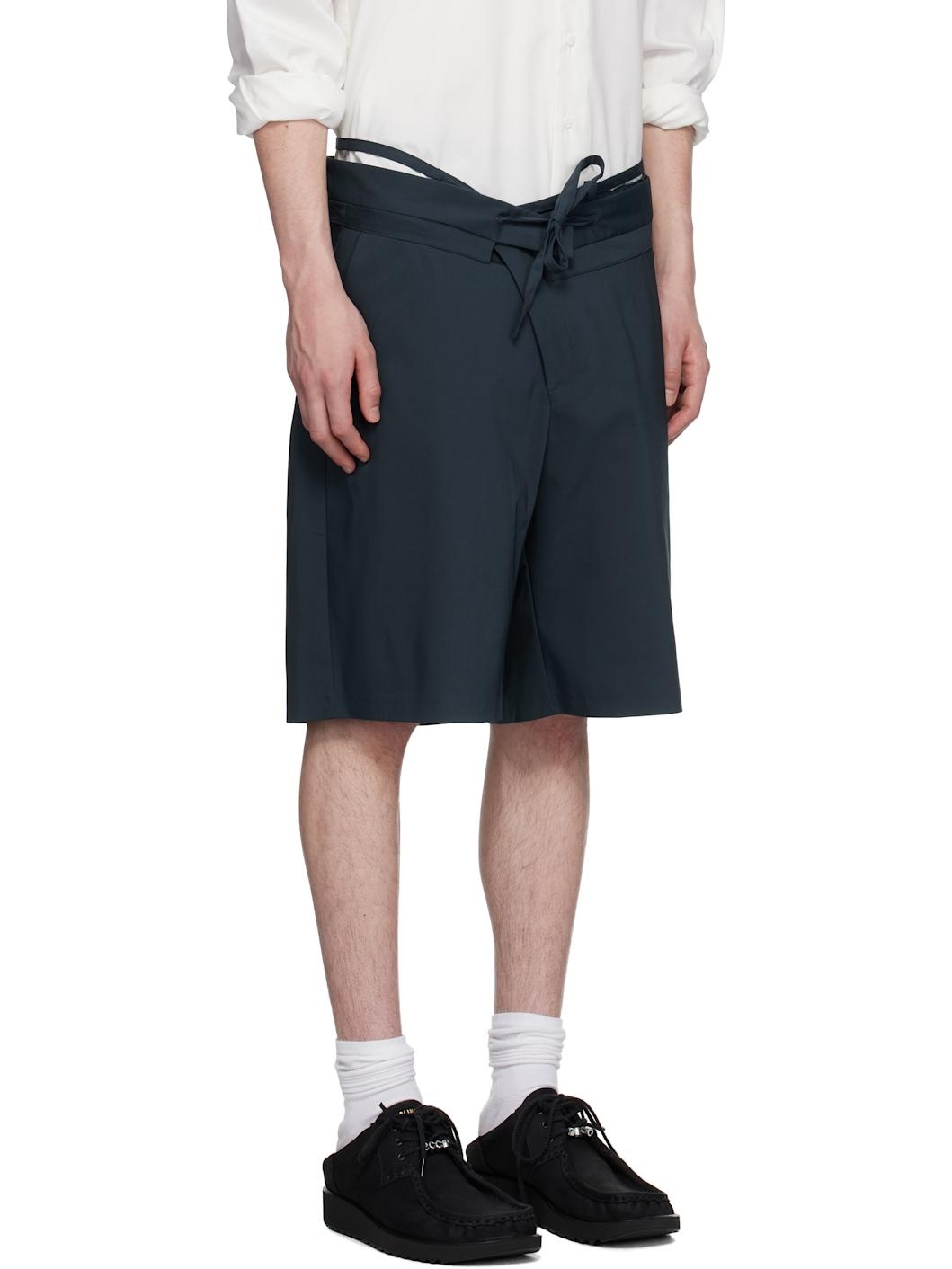 Navy Double Fold Suit Shorts - 2