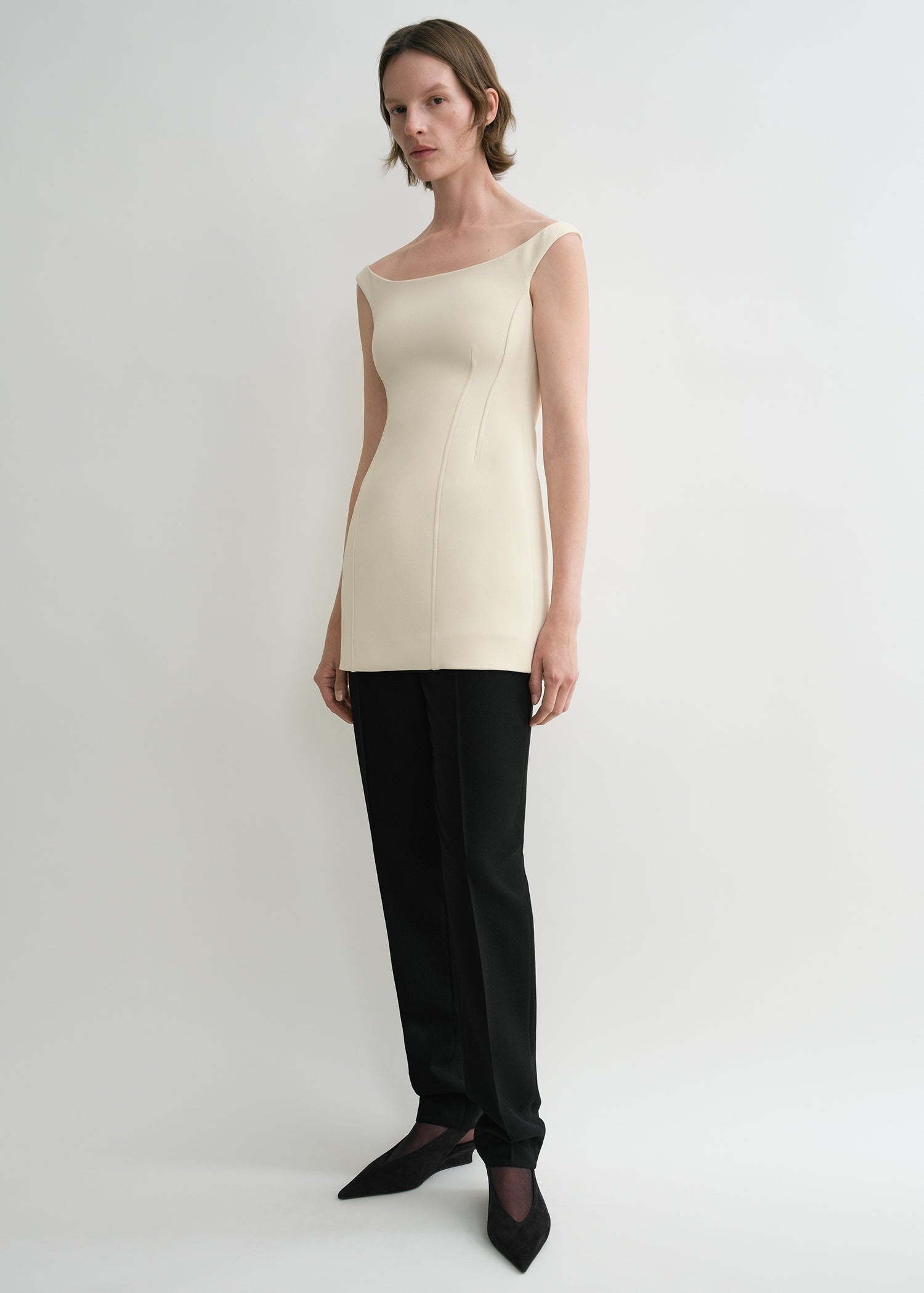 Curved off-shoulder top eggnog - 3