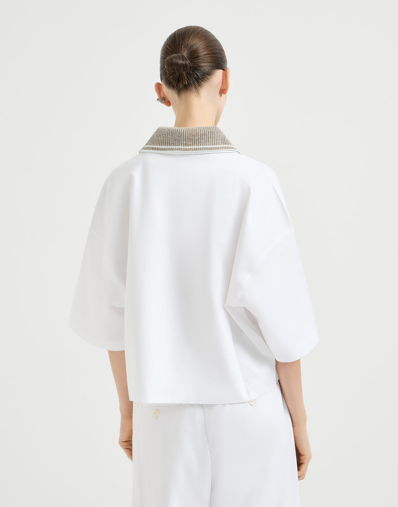 Brunello Cucinelli Couture interlock polo shirt with sparkling knit collar outlook