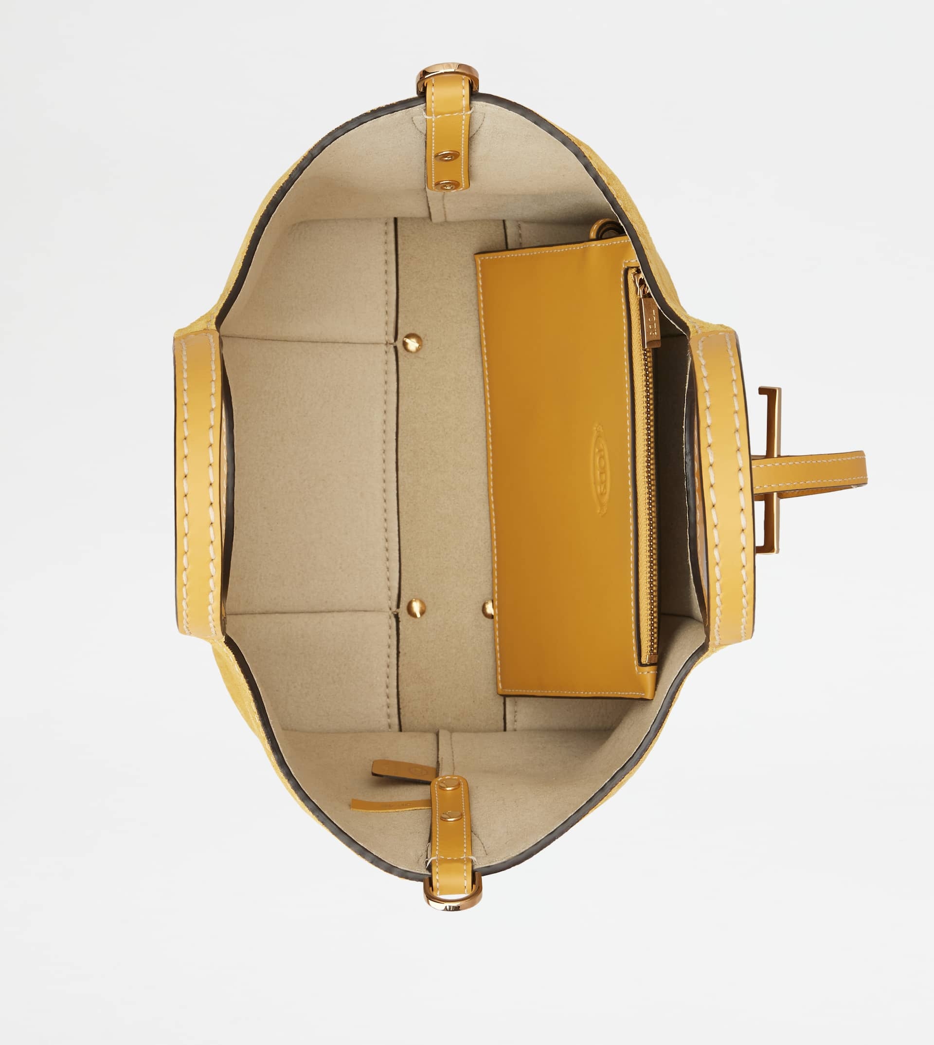 T TIMELESS SHOPPING BAG IN SMOOTH LEATHER AND SUEDE MINI - YELLOW - 3