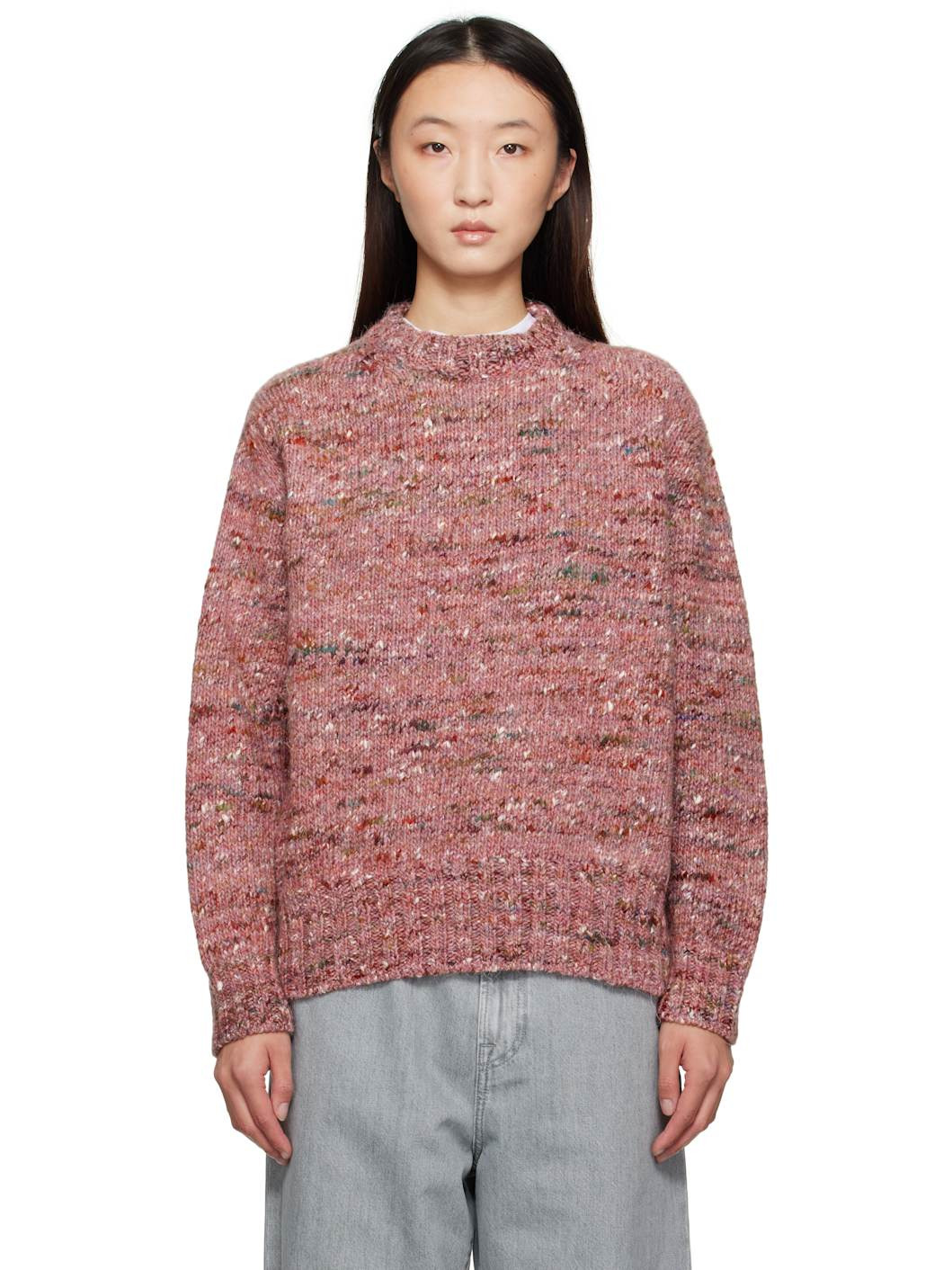 Pink Melange Crewneck Sweater - 1