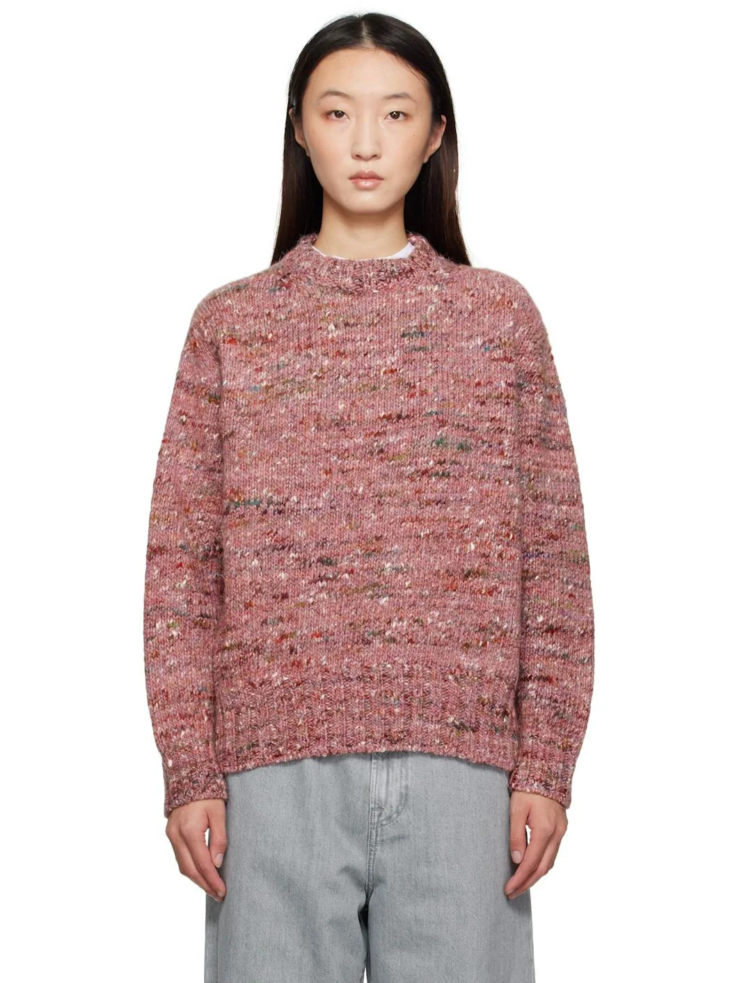 Pink Melange Crewneck Sweater - 1