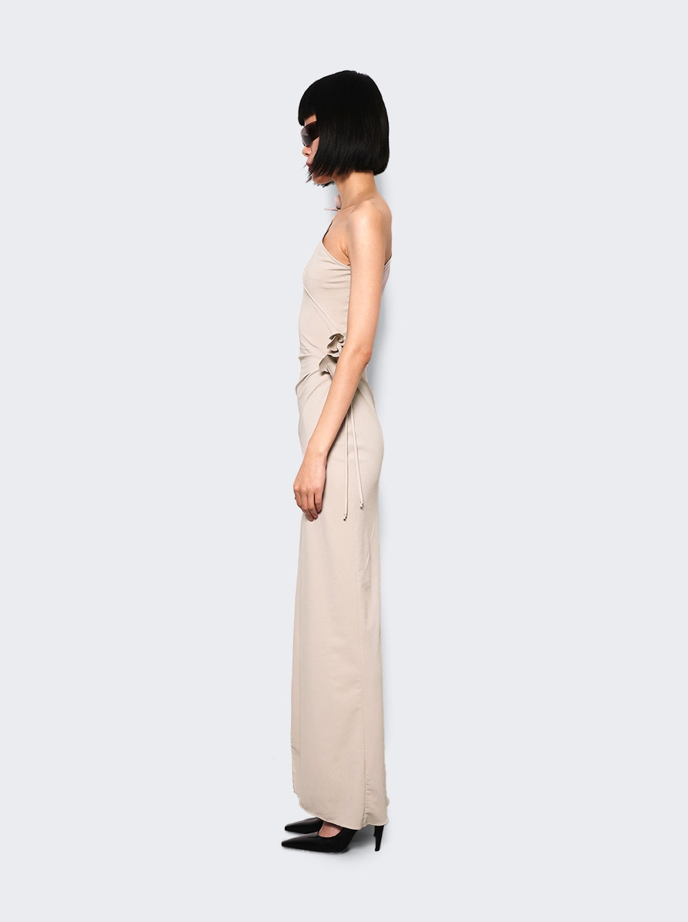 Asymmetric Flower Gown Beige - 3