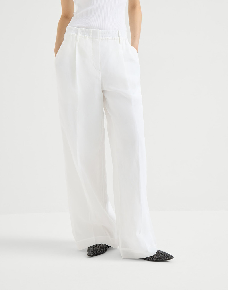 Brunello Cucinelli Cotton organza sartorial track trousers with monili outlook