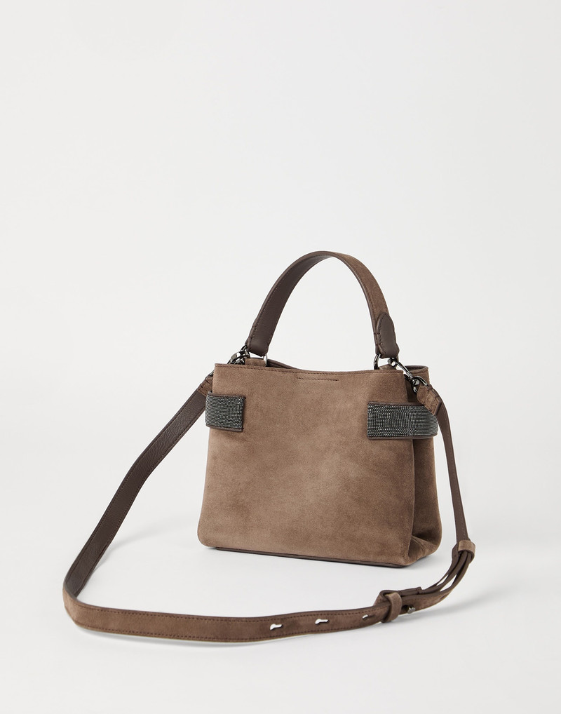 Brunello Cucinelli Essence small top-handle bag in suede with precious bands outlook