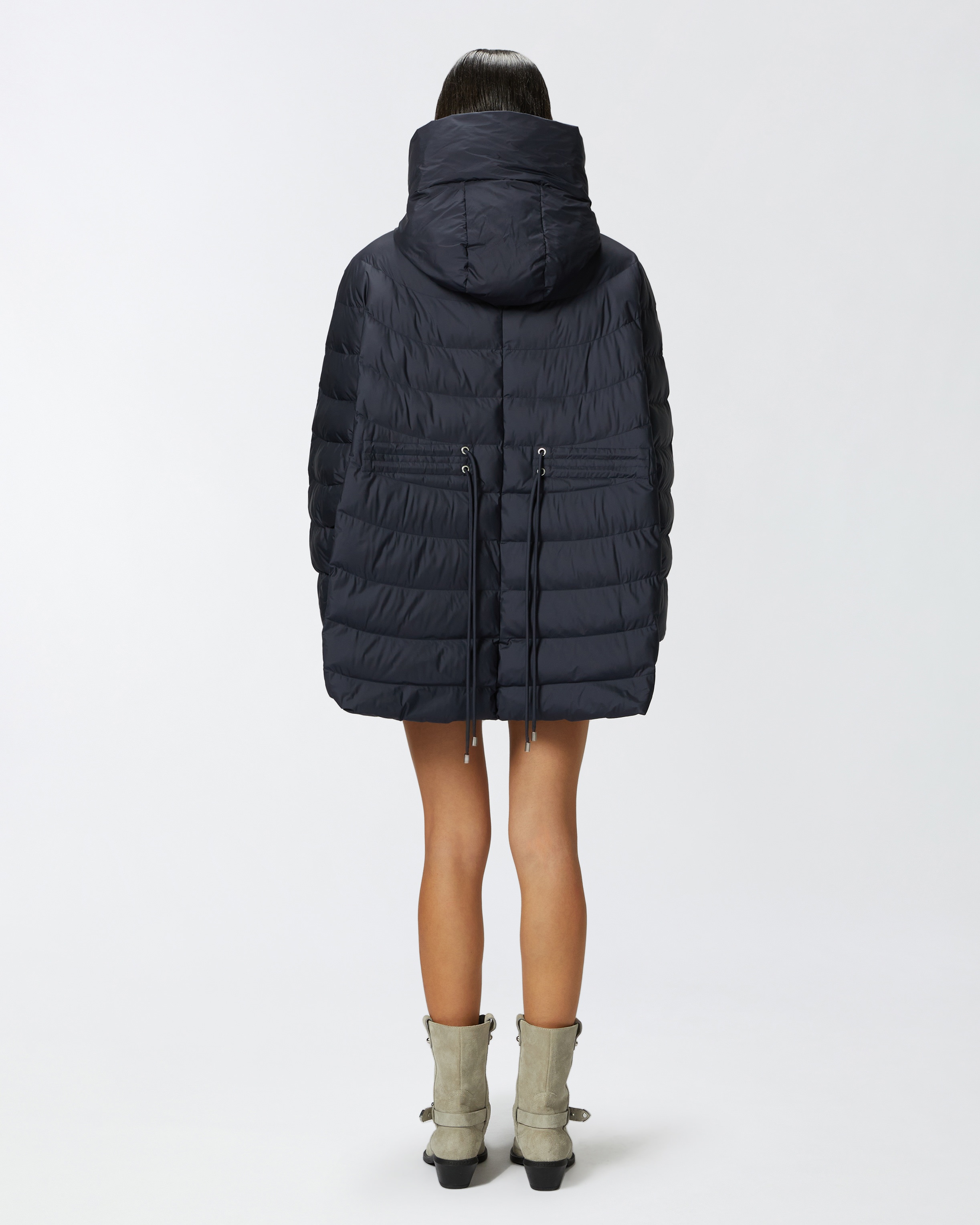 PADDED AND QUILTED FLARED PUFFER JACKET WITH DRAWSTRING - 4