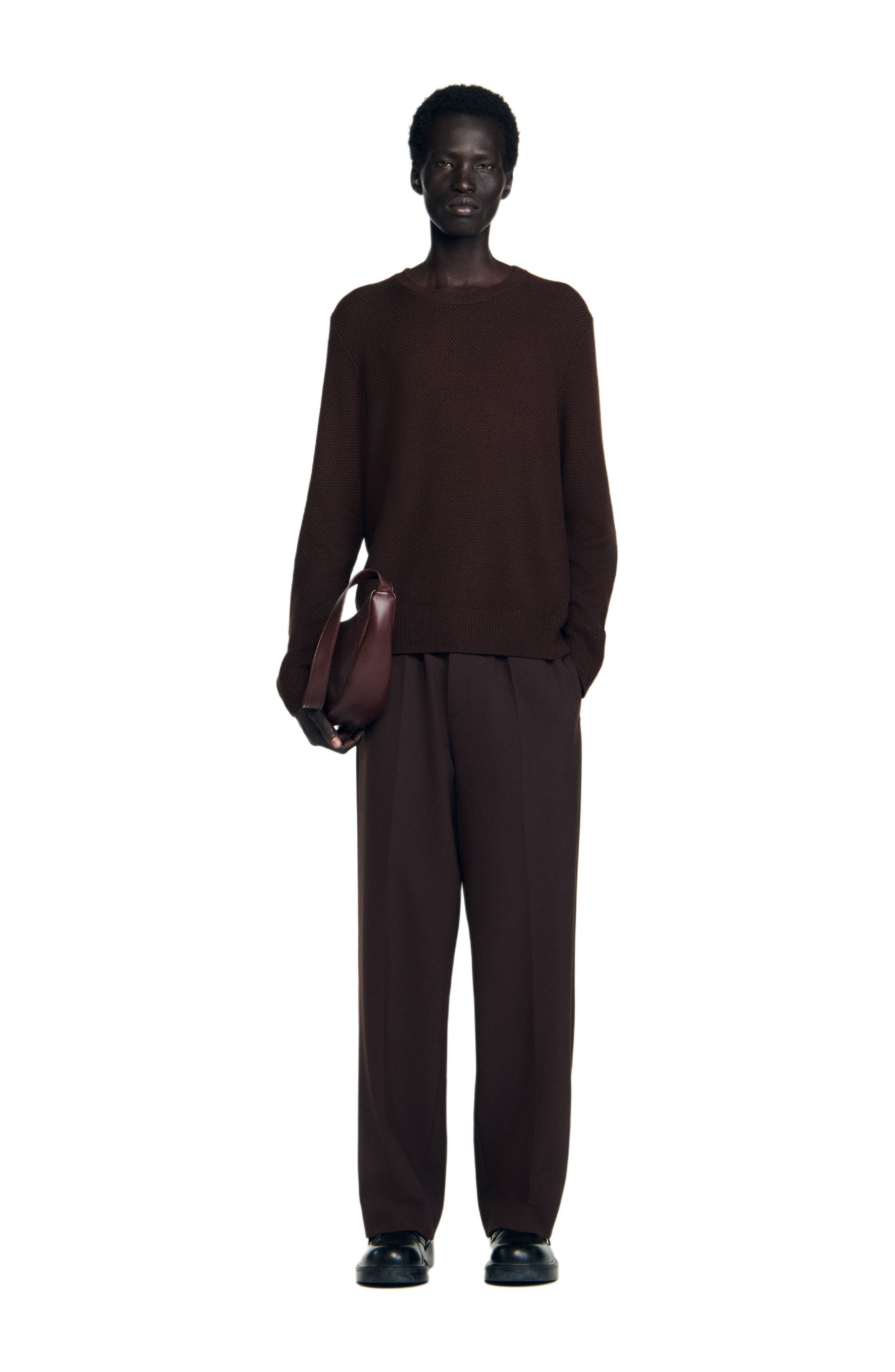 SANDRO Textured knit sweater in Chocolate at Nordstrom - 6