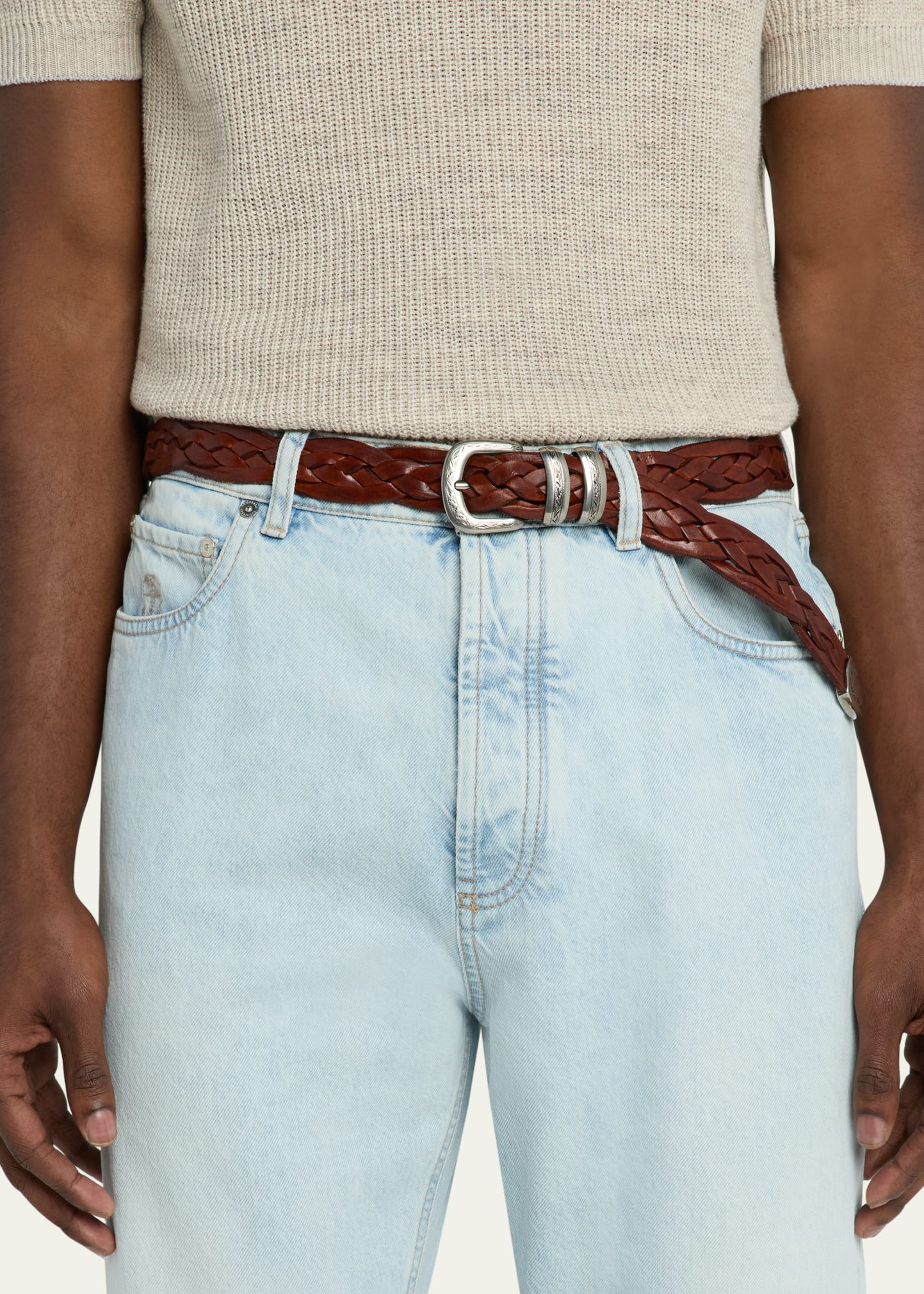 【日本限定モデル】 Brunello Cucinelli Men's Woven Leather Western Belt スポーツトイ・アクショントイ