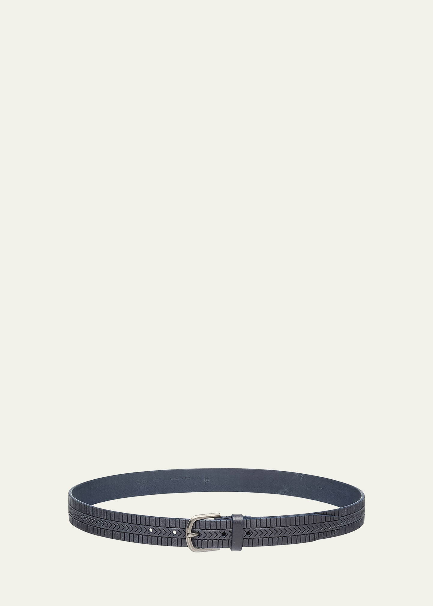 Men's Geometric Engraved Leather Belt - 1