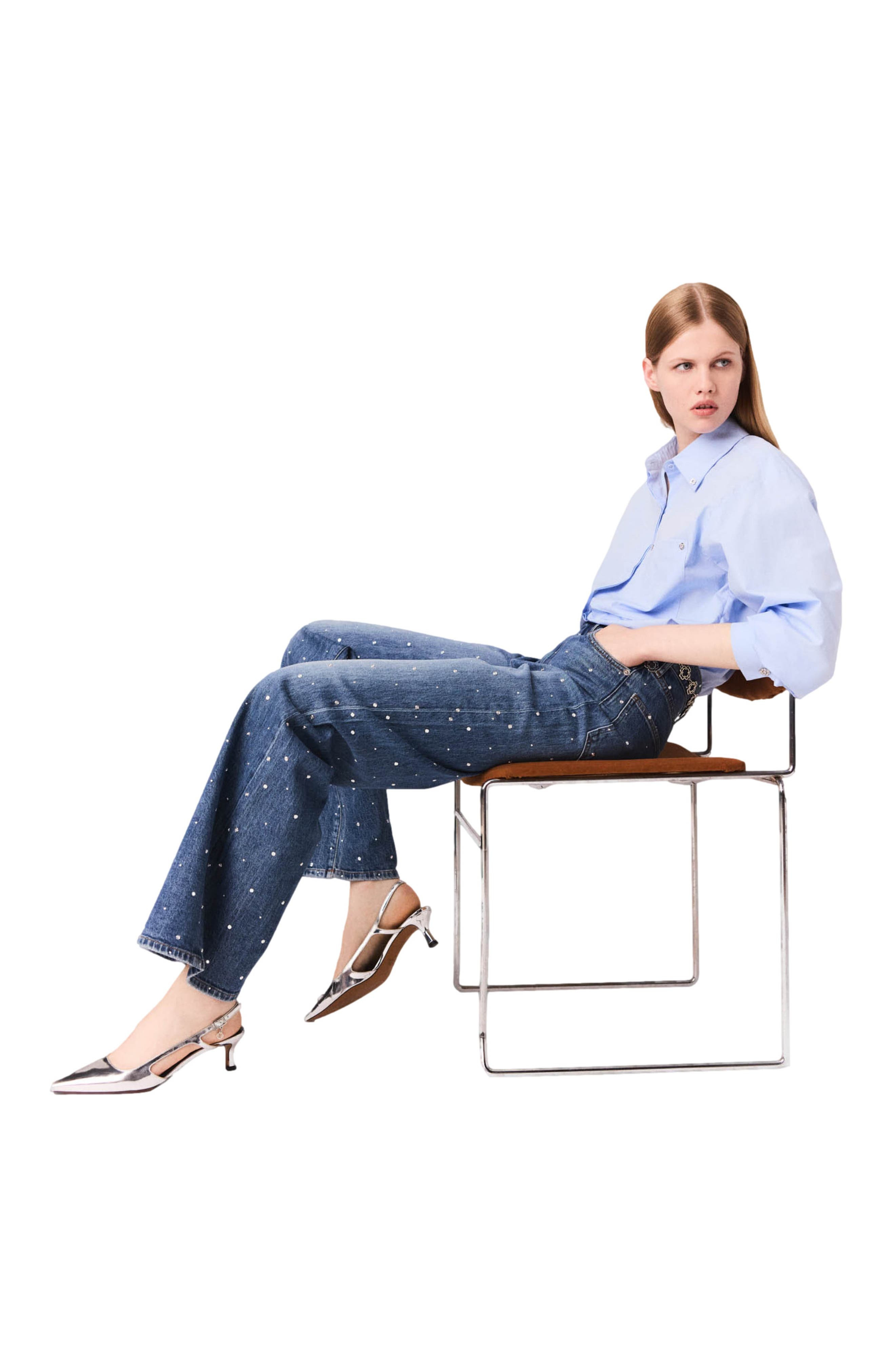 maje Wide-leg denim jeans with studs in Blue at Nordstrom - 4