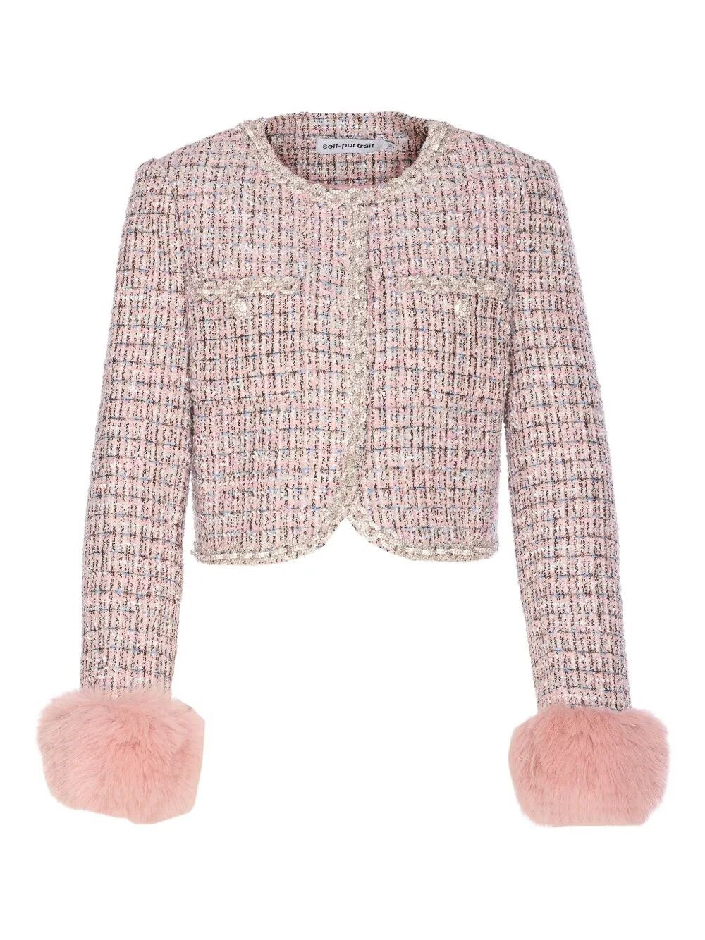 Introducing the BOUCLE FUR CUFF JACKET from SELF-PORTRAIT, a stunning addition to your outerwear col - 1