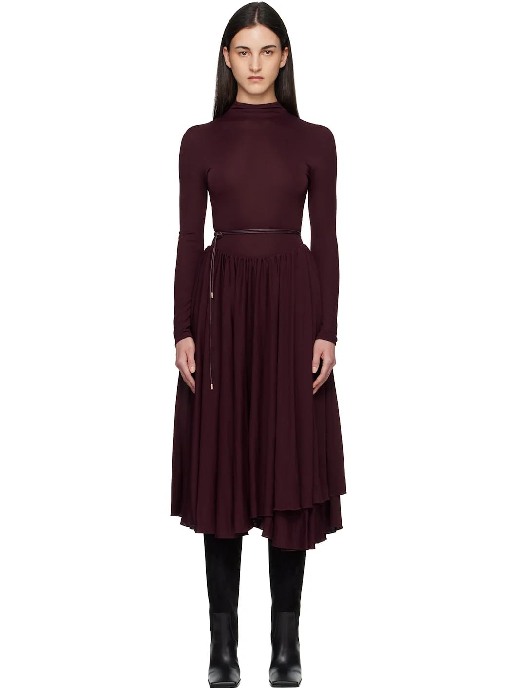 Burgundy Fit & Flare Maxi Dress - 1