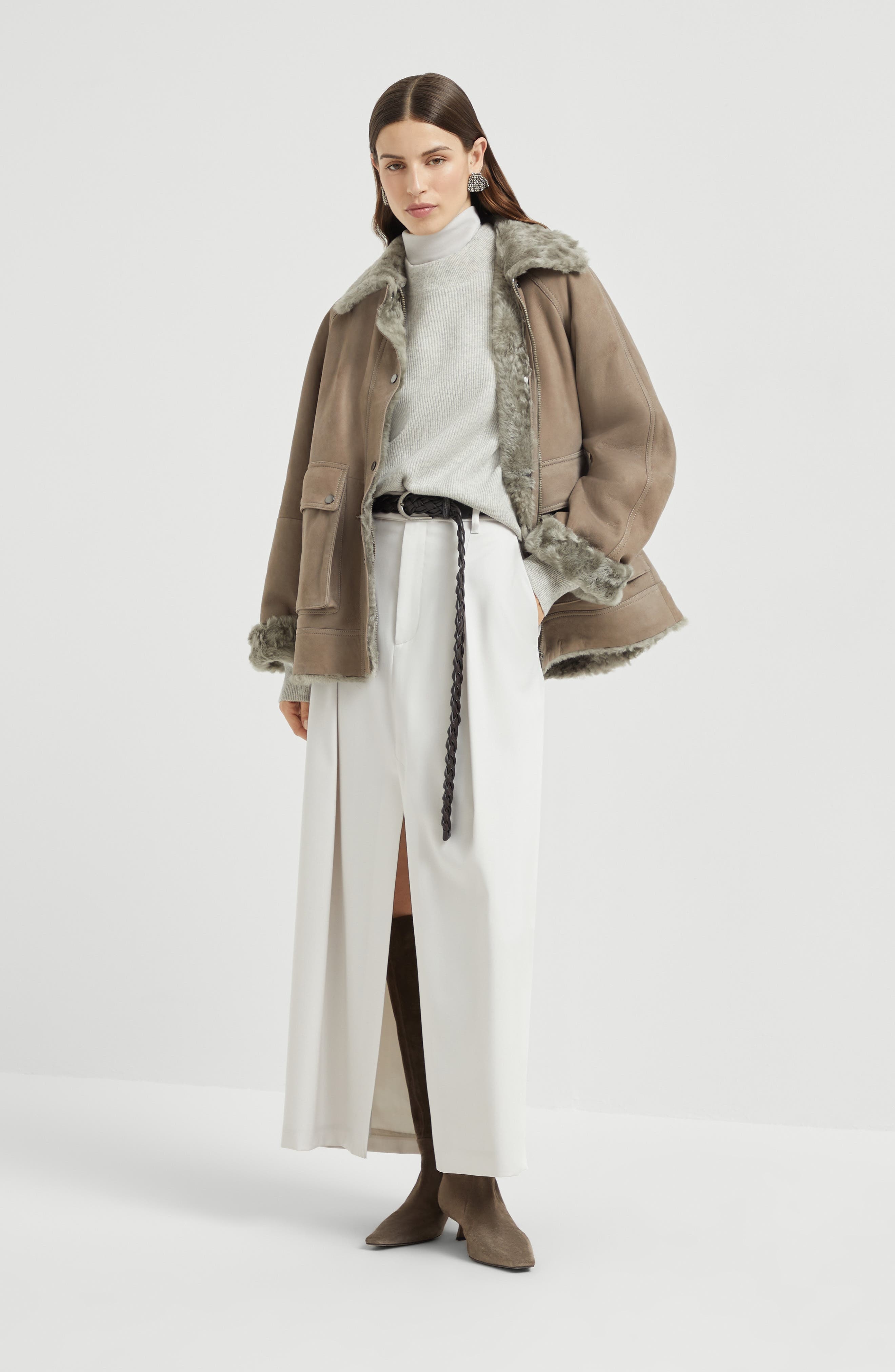 Brunello Cucinelli Fuzzy shearling outerwear jacket in Light Brown at Nordstrom - 6