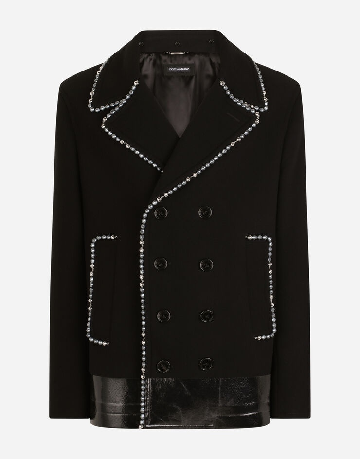 Double-breasted wool peacoat with pearl chain detailing - 3