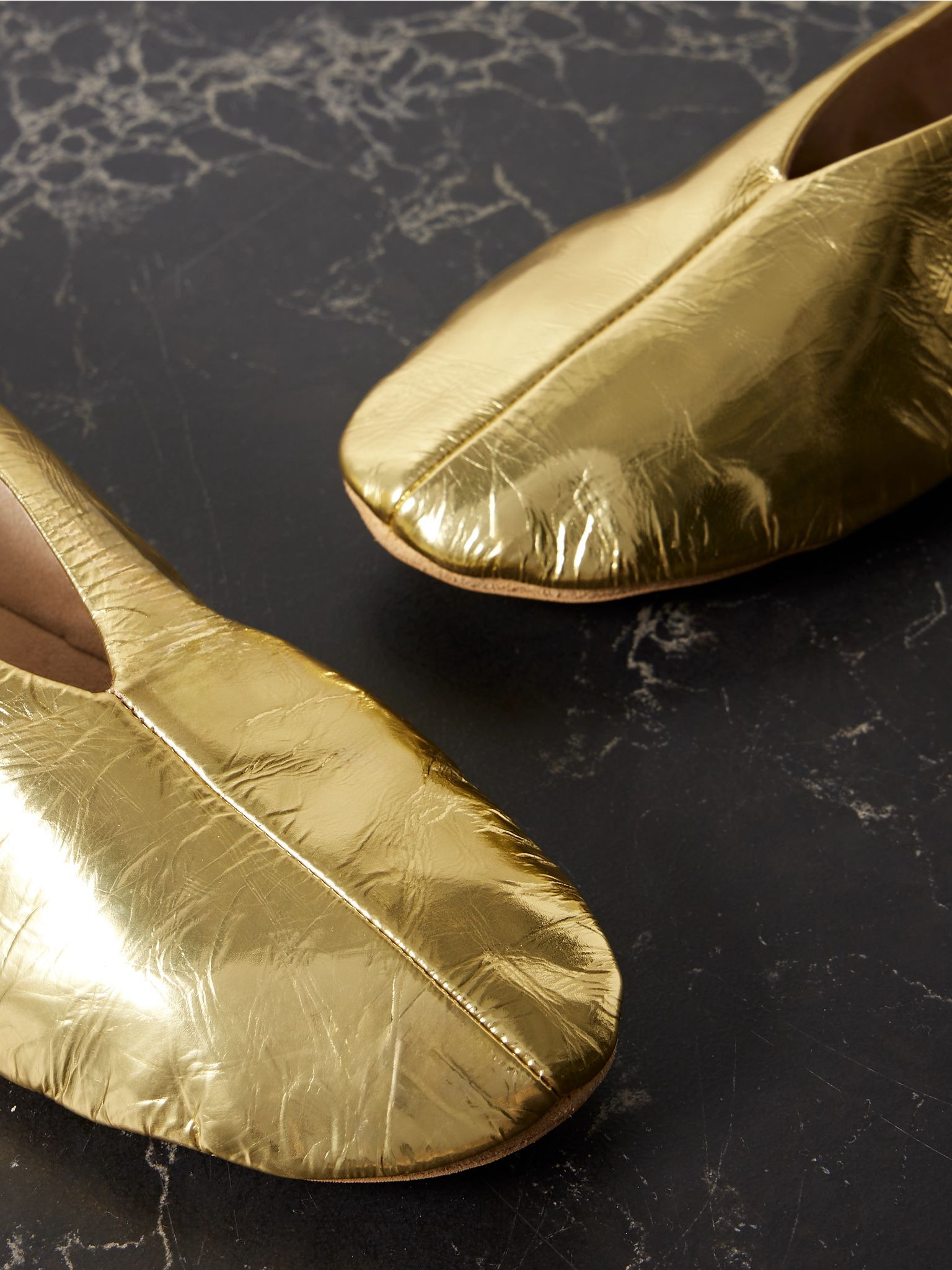Stella metallic crinkled-leather ballet flats Gold - 4