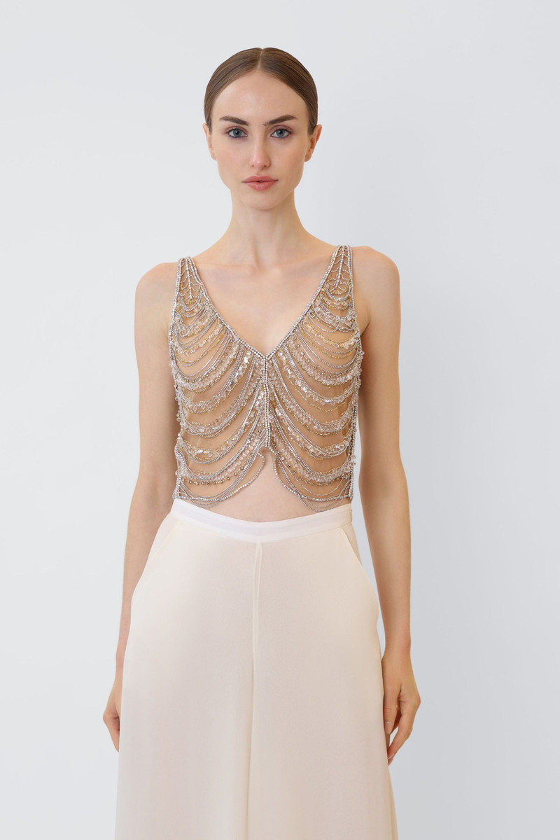 LAPOINTE Draped Crystal Embroidery V Neck Tank outlook