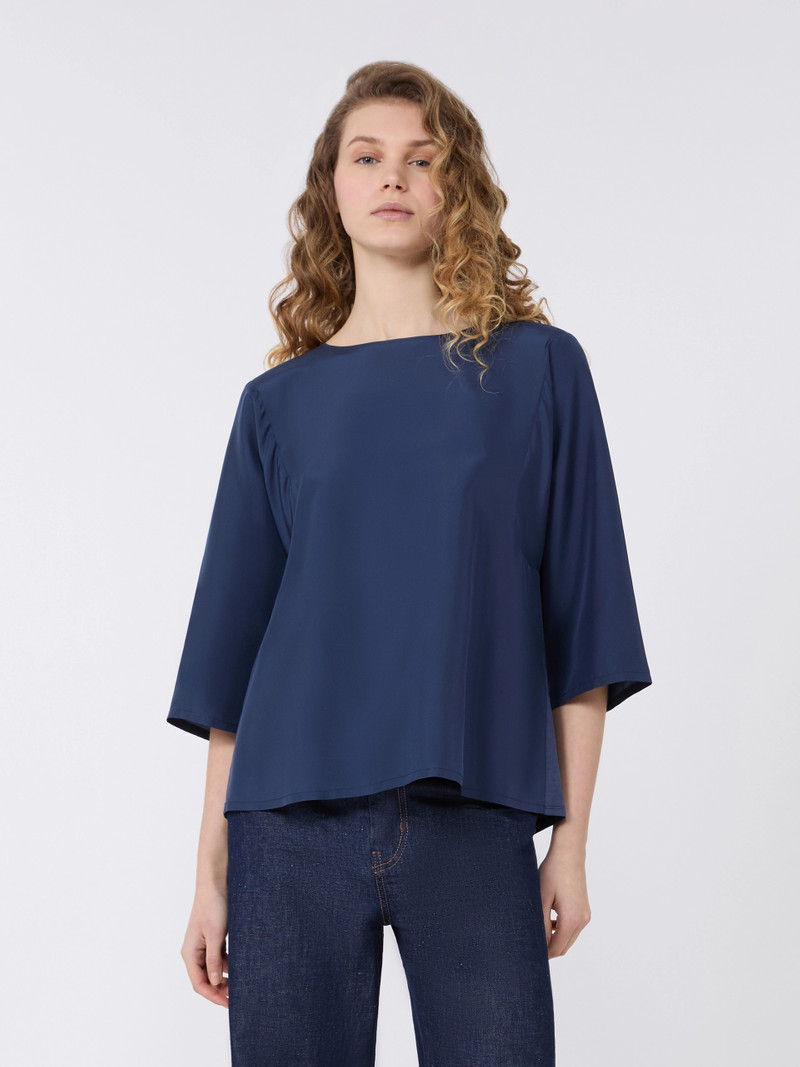 FASTOSO Habotai silk and jersey blouse - NAVY 3