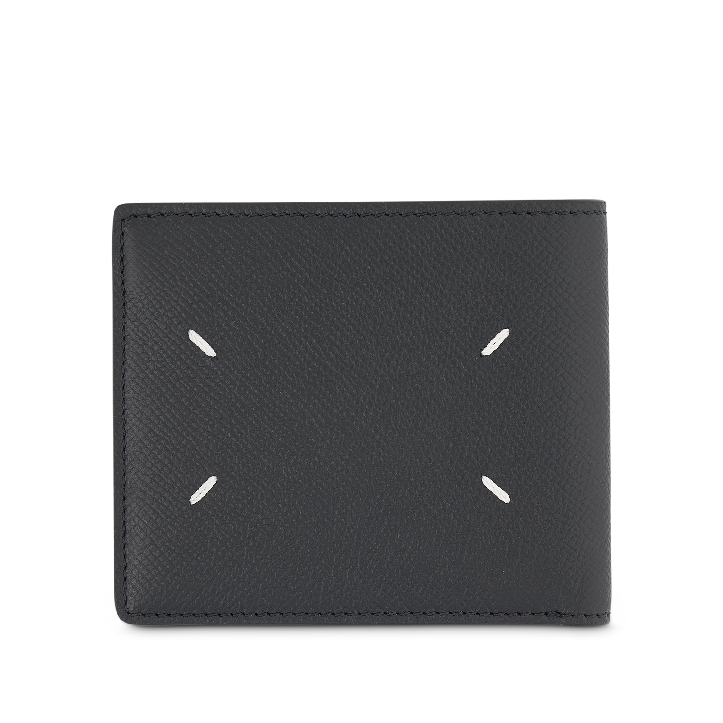 Grained Slim Bi-Fold Wallet in Black - 1