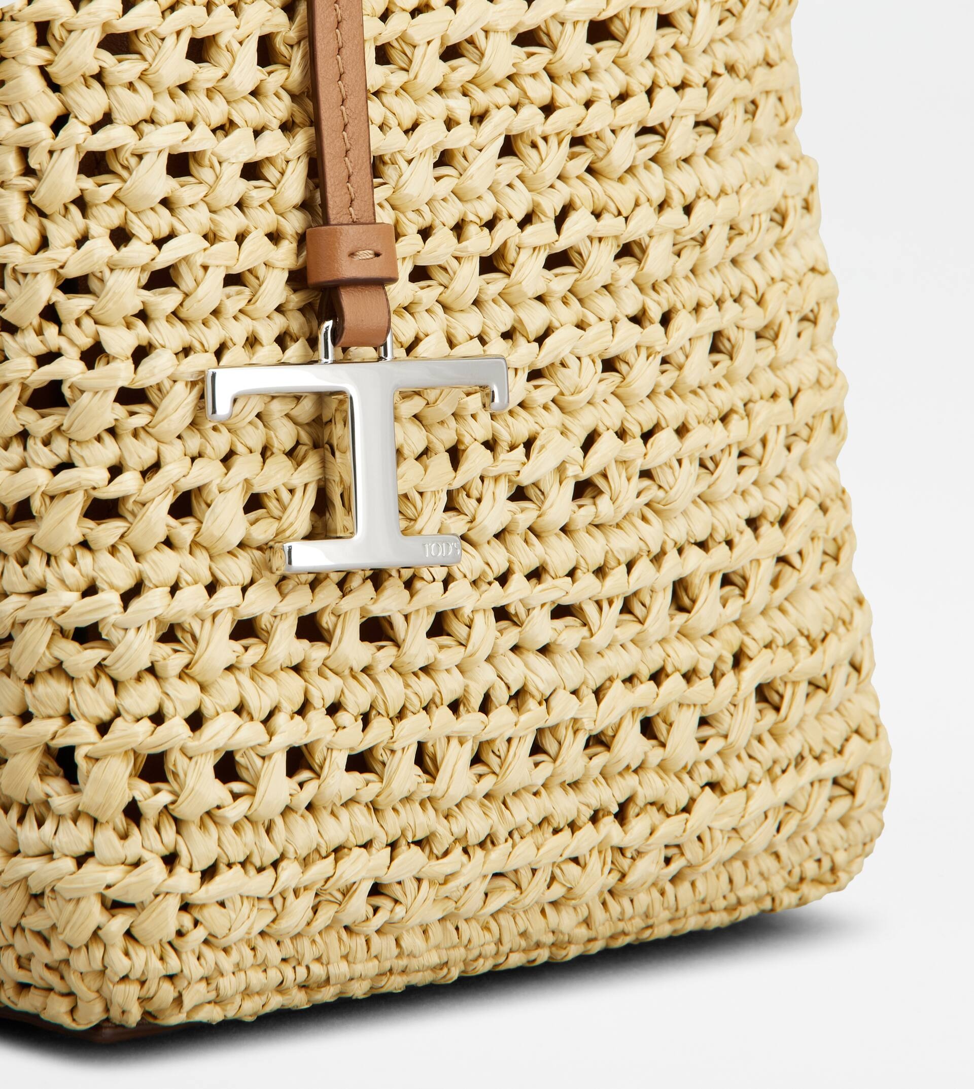 MICRO BAG IN RAFFIA AND LEATHER - BEIGE, BROWN - 5
