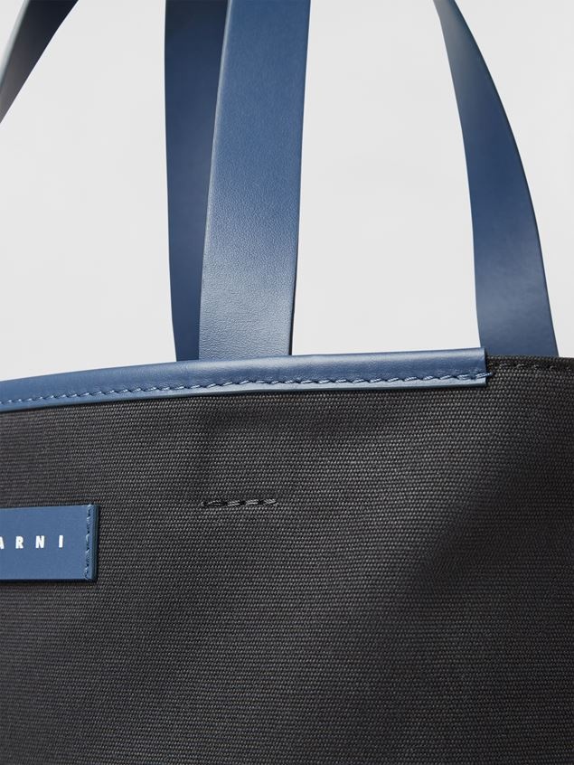 NORTH-SOUTH COTTON CANVAS SHOPPING BAG WITH OUTLINE BLUE SPRAYED MOTIF - 5