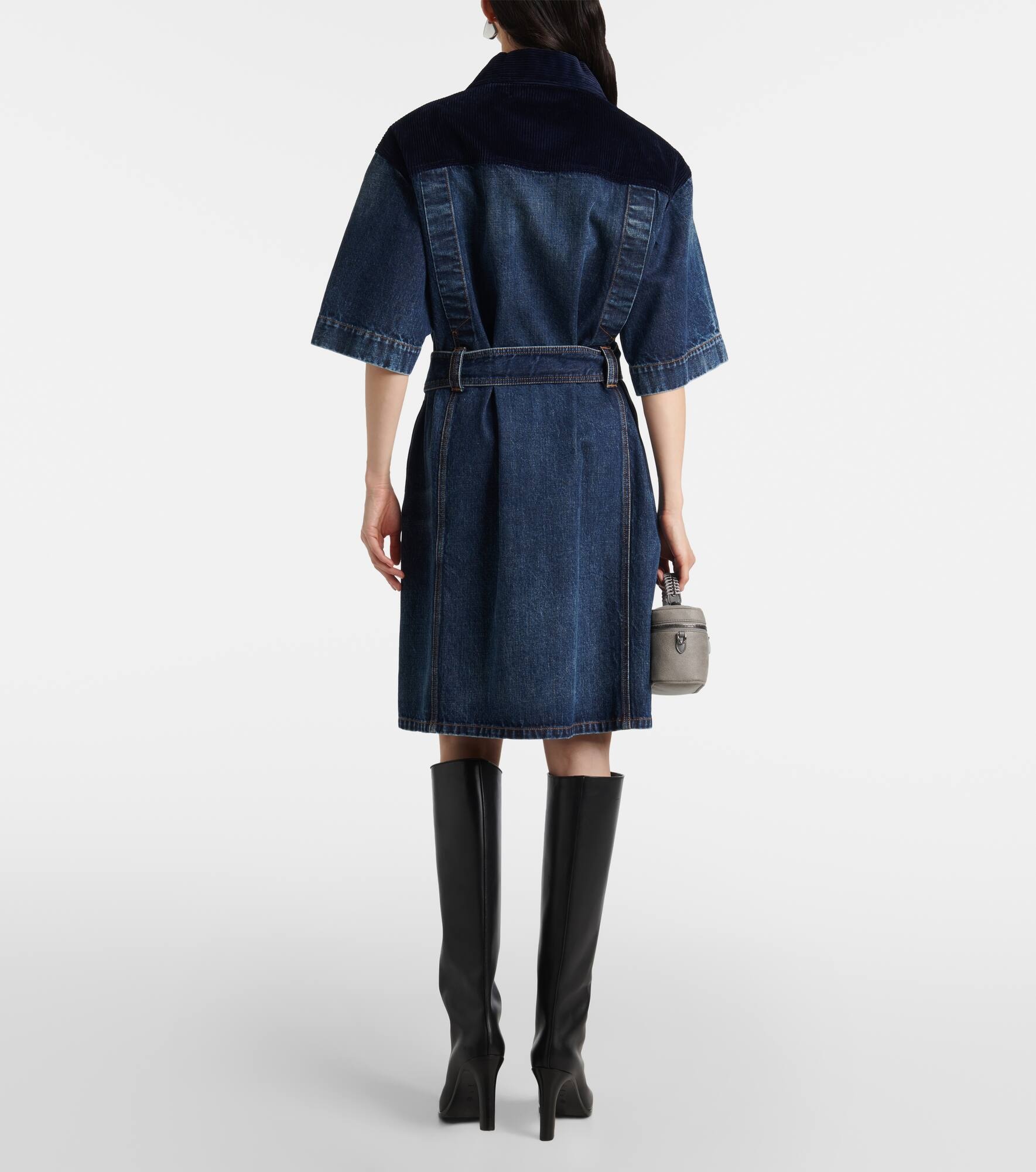Corduroy-trimmed denim minidress - 3