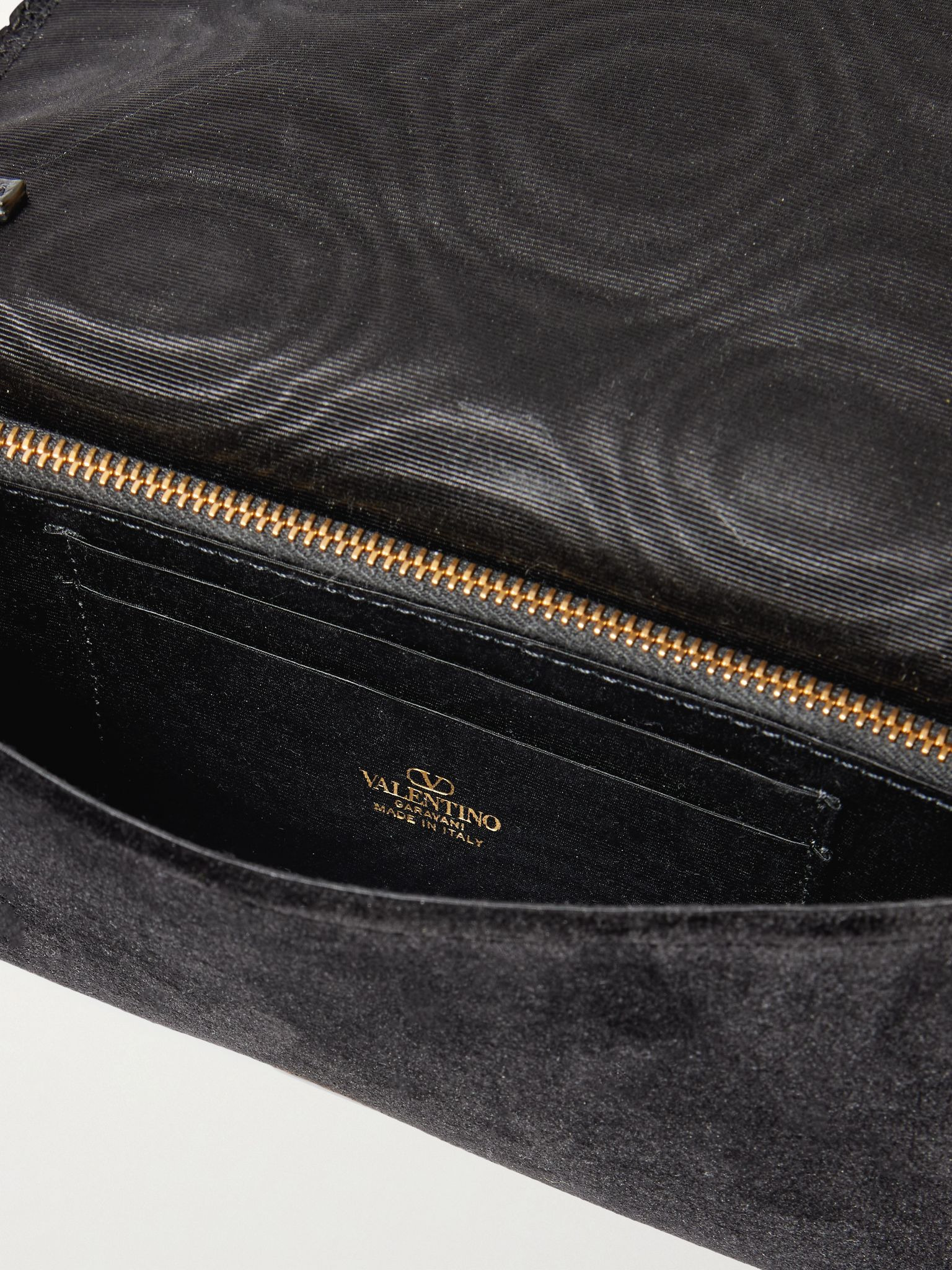 VLogo Signature embellished velvet wallet Black - 5