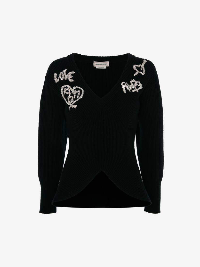 Wool Tree Graffiti Jumper in Black/crystal - 1