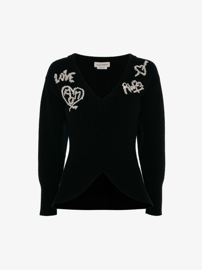 Wool Tree Graffiti Jumper in Black/crystal 1