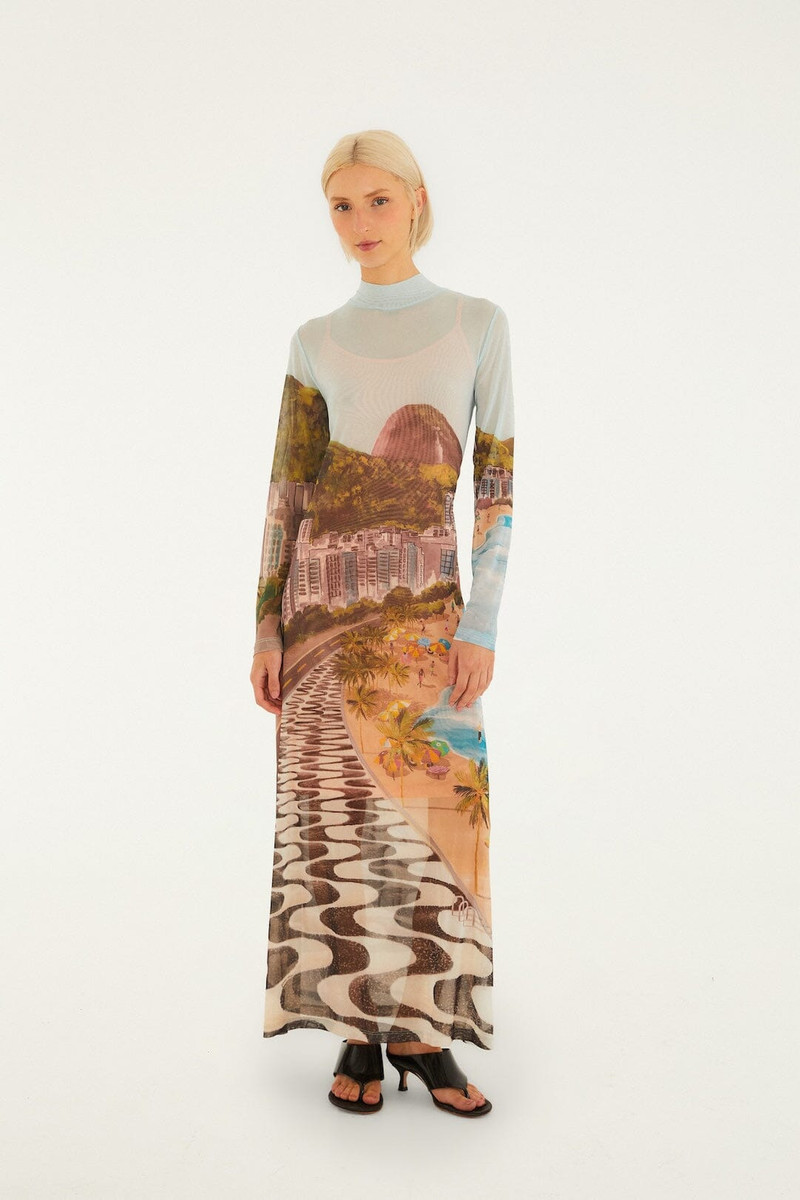 Multicolor Copacabana Beach Long Sleeve Maxi Dress 1