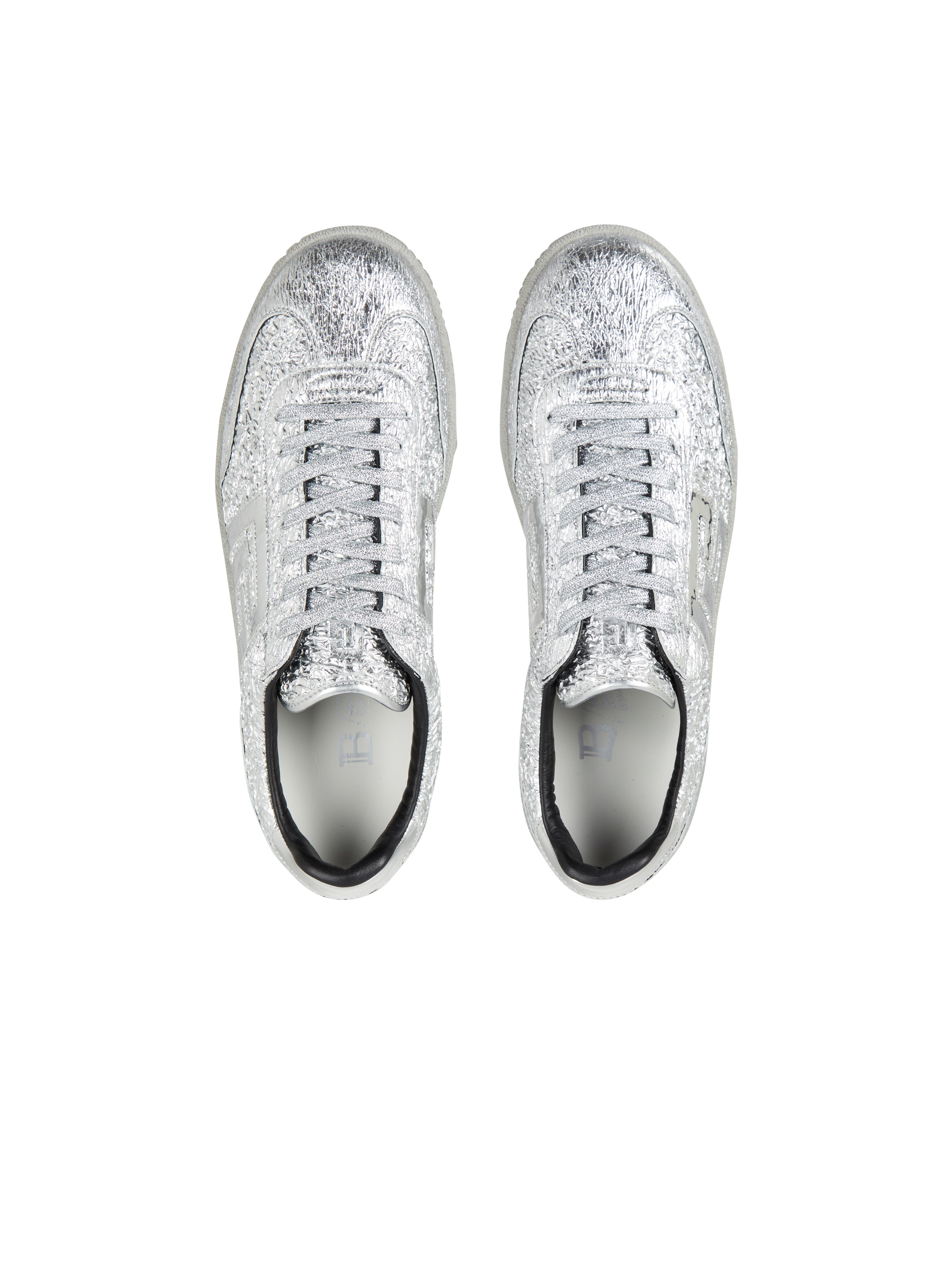 Balmain Swan silver leather trainers - 3