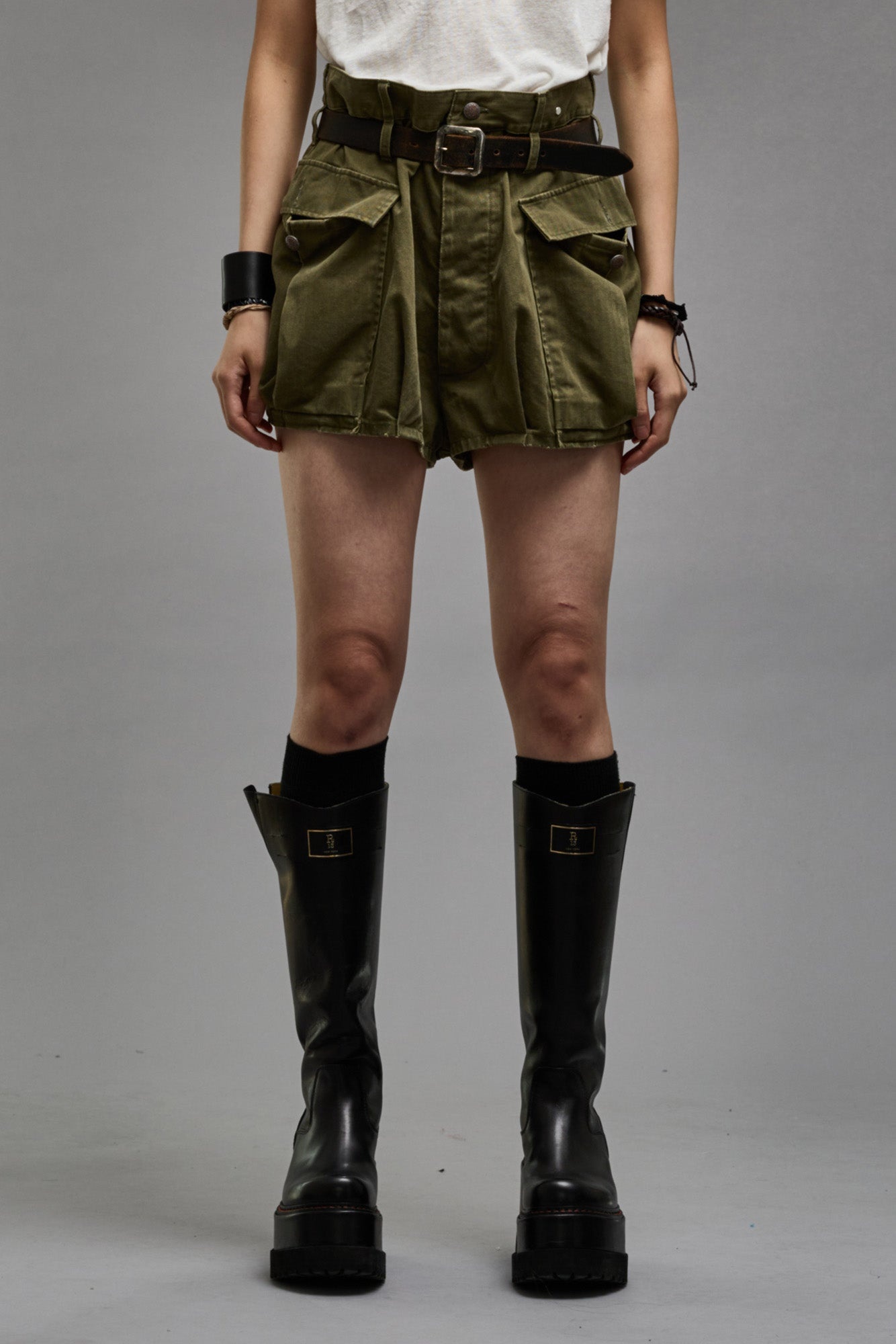 BUBBLE SKORT - OLIVE HERRINGBONE - 1