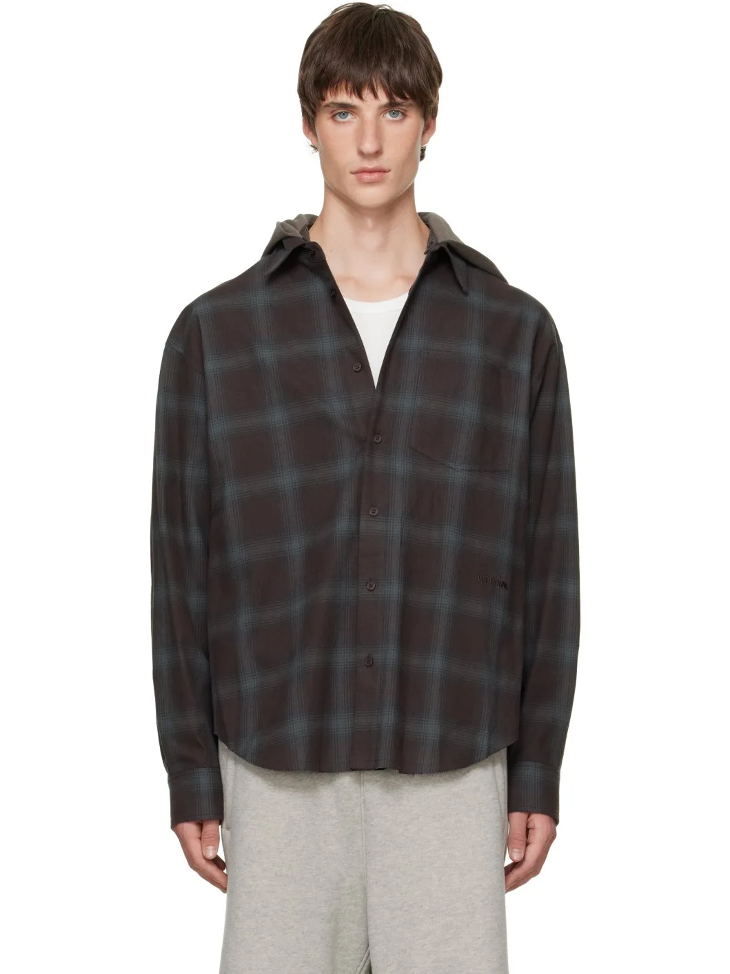 Brown Hooded Check Flannel Shirt - 1