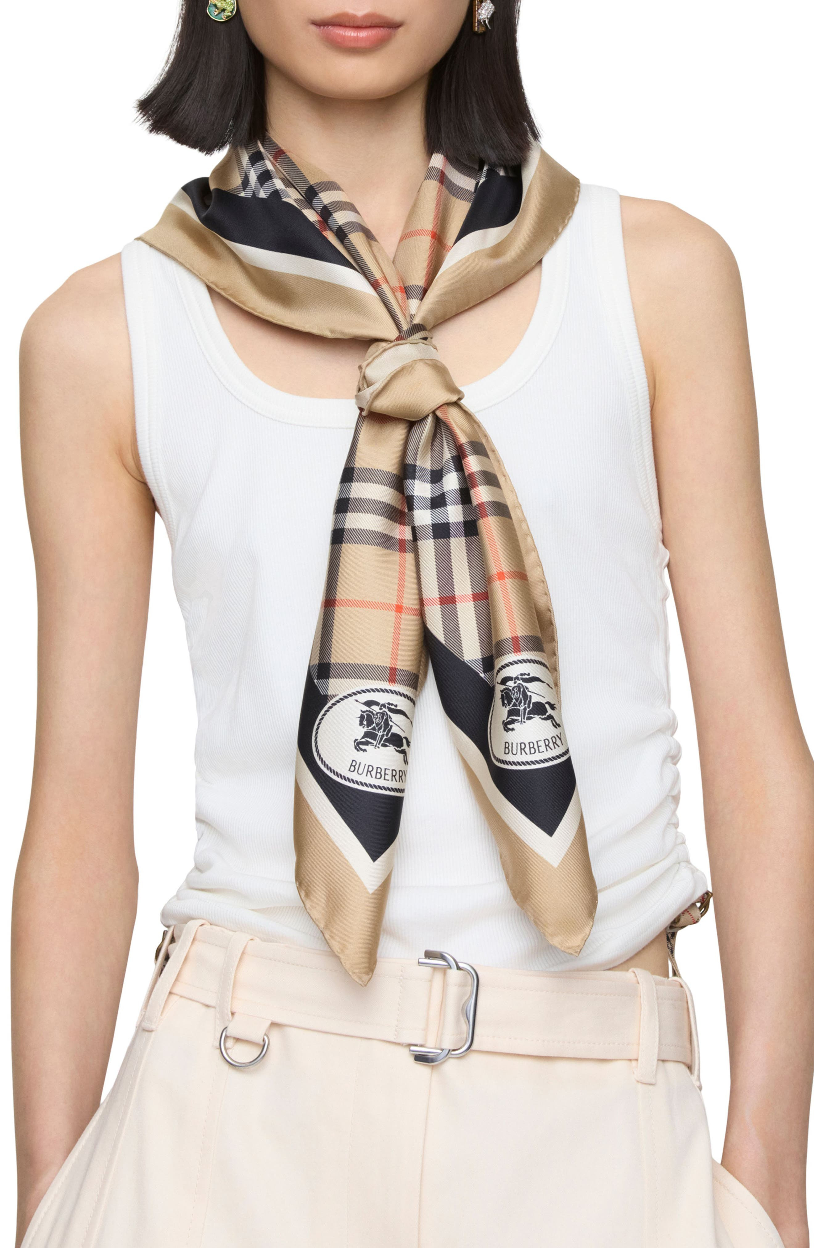 burberry Medium Check EKD Stamp Square Silk Twill Scarf in Sand at Nordstrom - 4