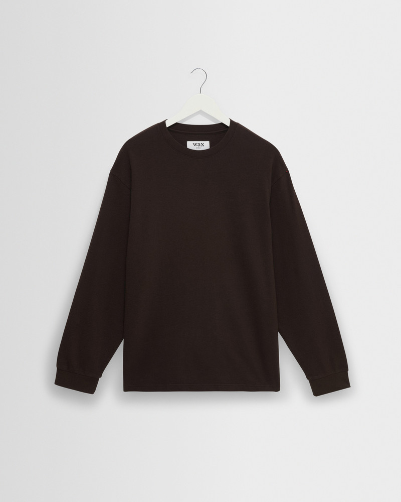 Hayden - Dark Brown Textured Organic Cotton Long Sleeve T-Shirt 1