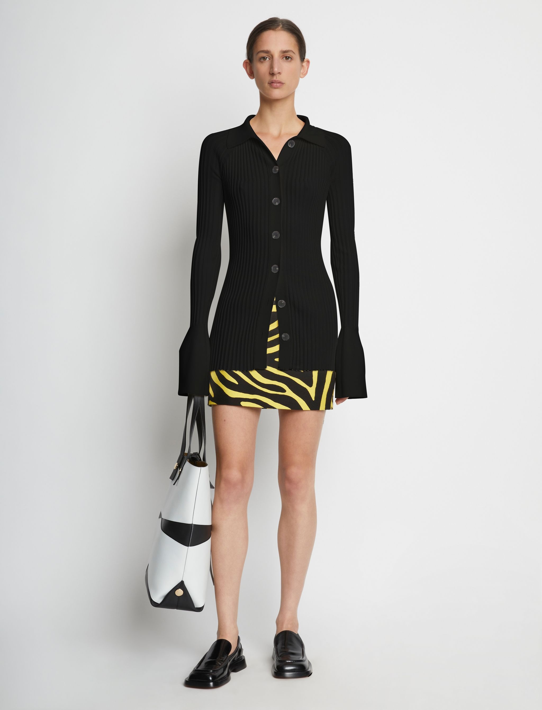 Rib Knit Collared Cardigan - 3