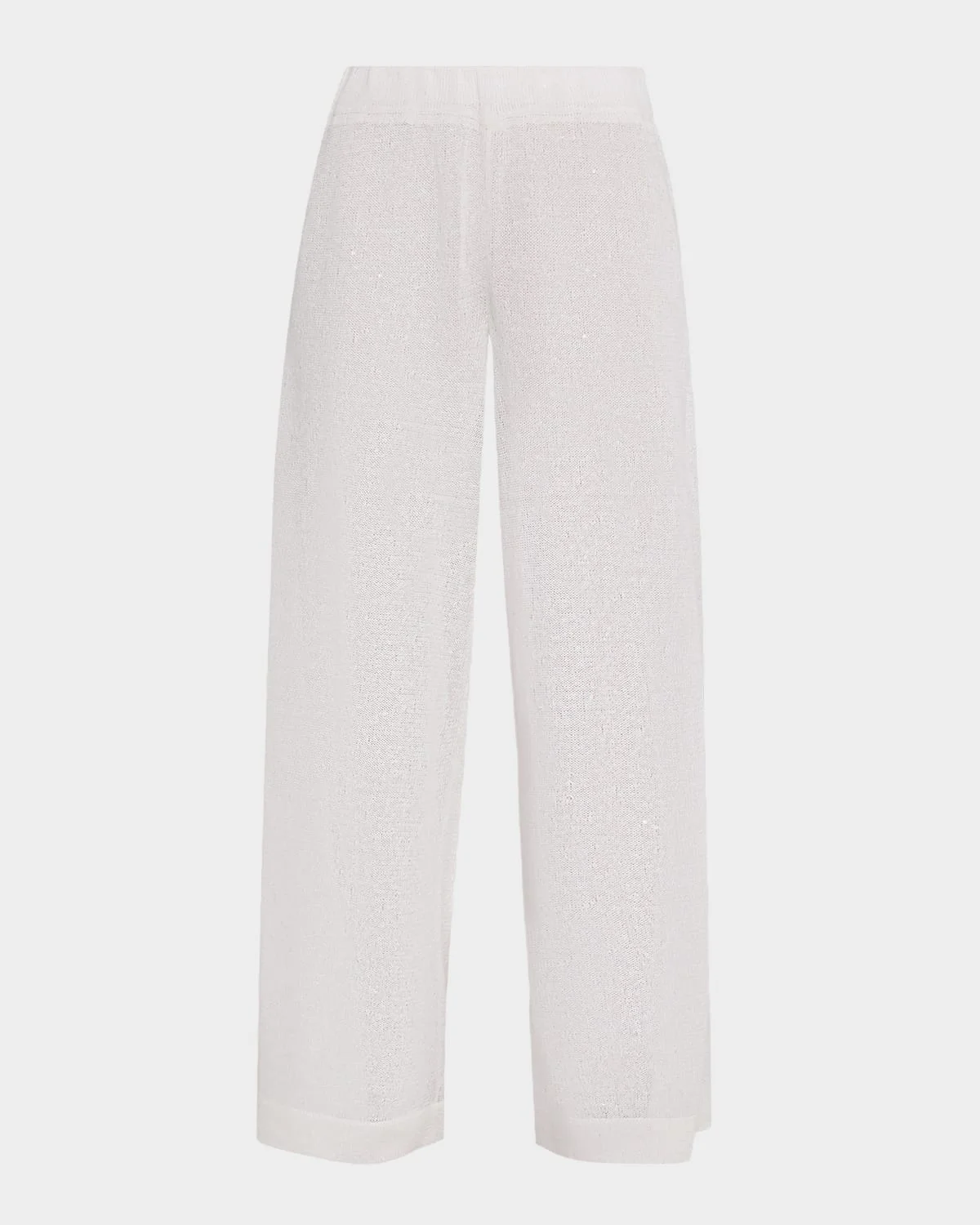 Linen-Silk Paillette Knit Straight-Leg Pull-On Pants - 1