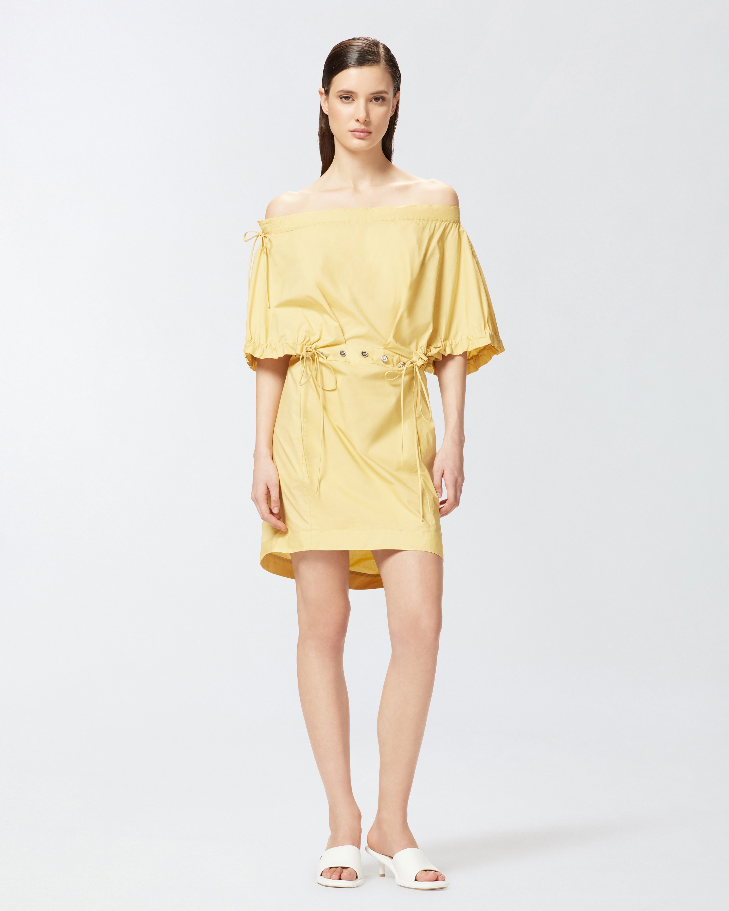 POPLIN MINI DRESS WITH GATHERING AND EYELETS - 2