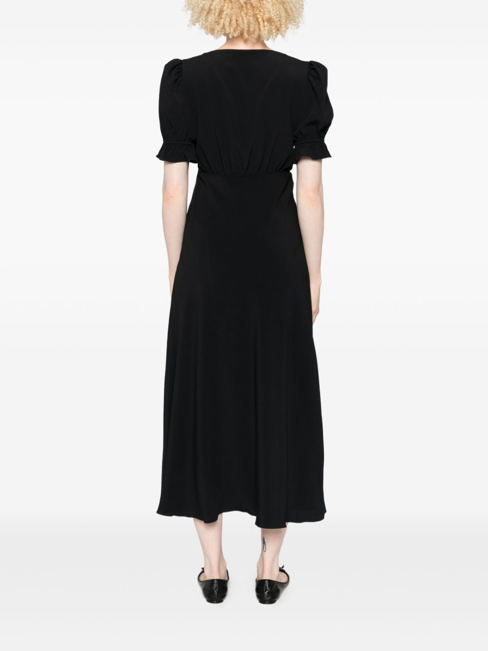 puff-sleeve button-front midi dress - 4