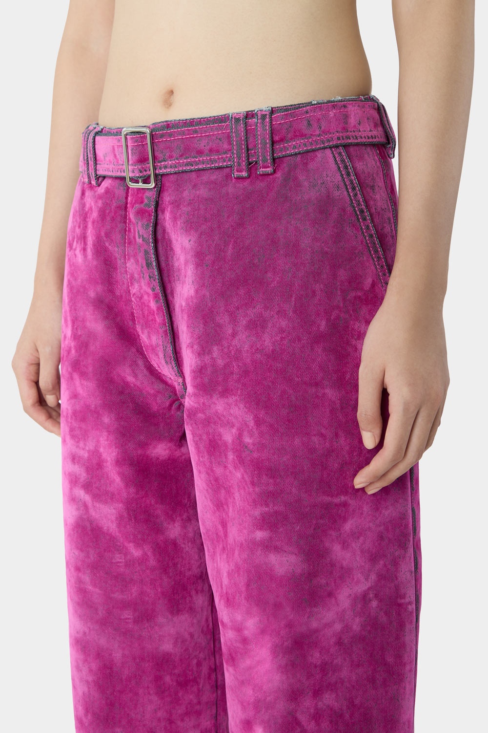 BELTED OVERSIZE PANTS / flocked denim / fuchsia - 3