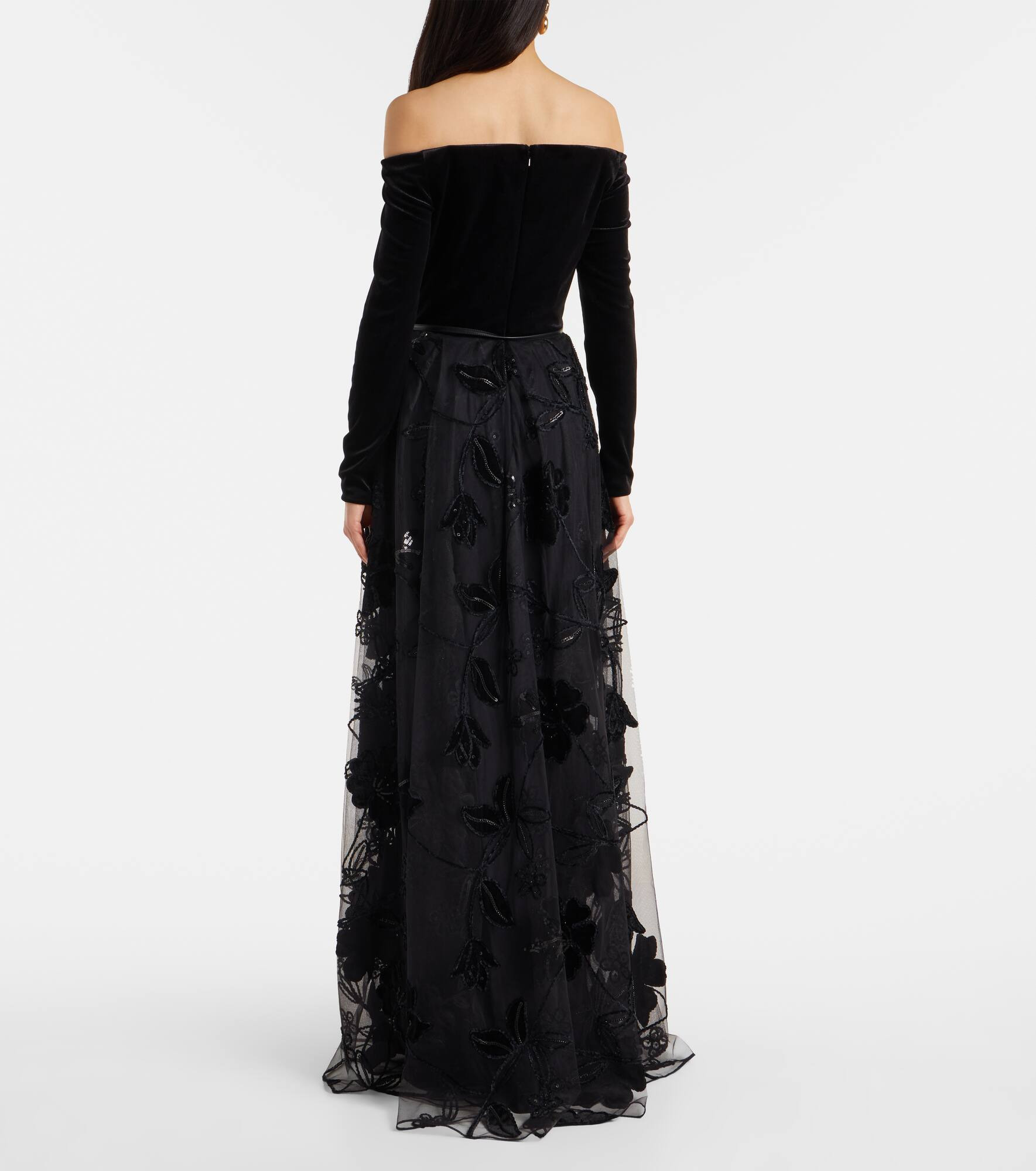Embroidered tulle and velvet gown - 3