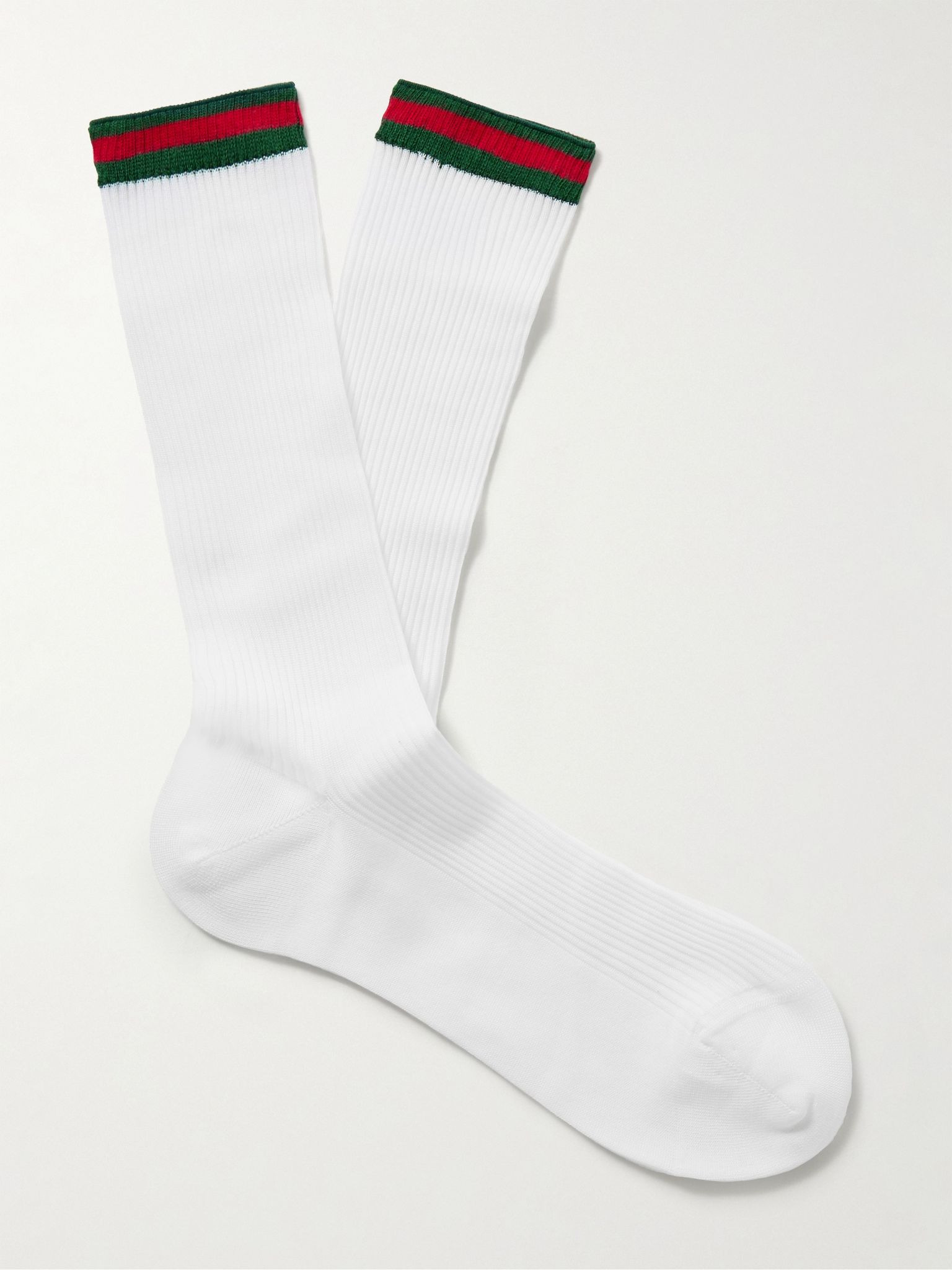 Striped Ribbed Cotton-Blend Socks White - 1