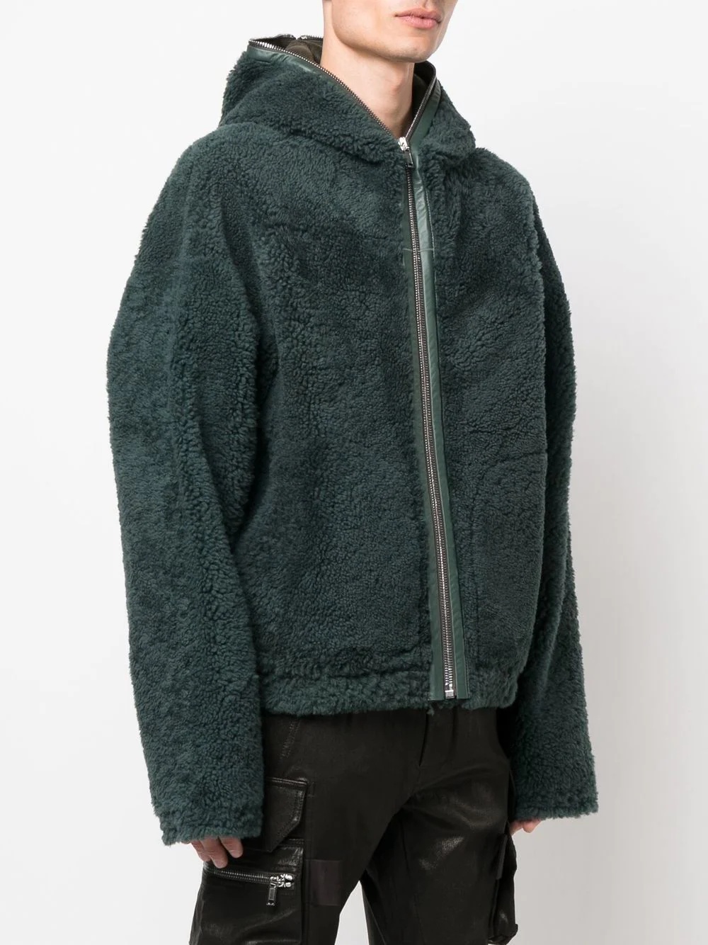 shearling zip-fastening hoodie - 3