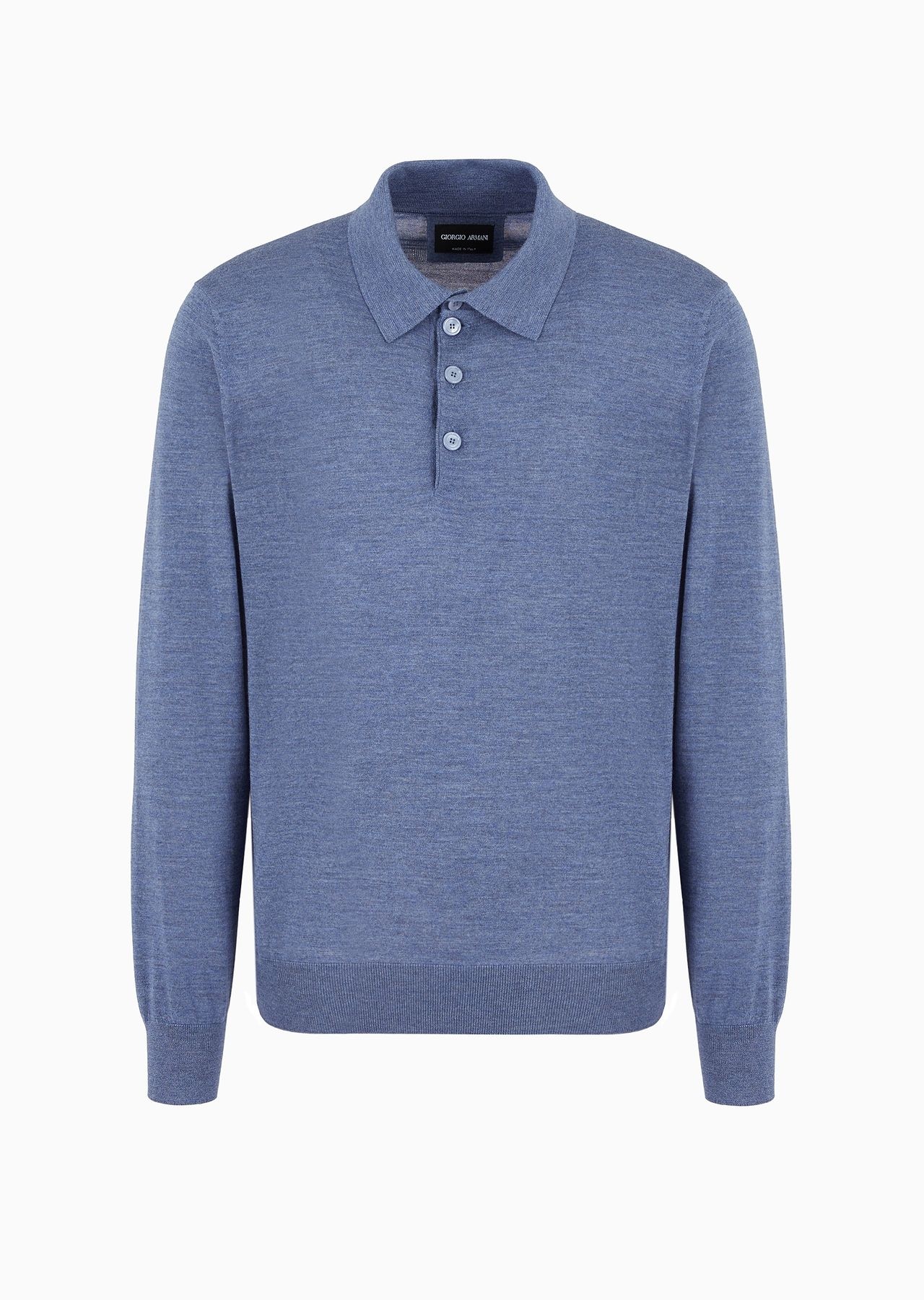 Long-sleeved polo shirt in virgin wool - 1