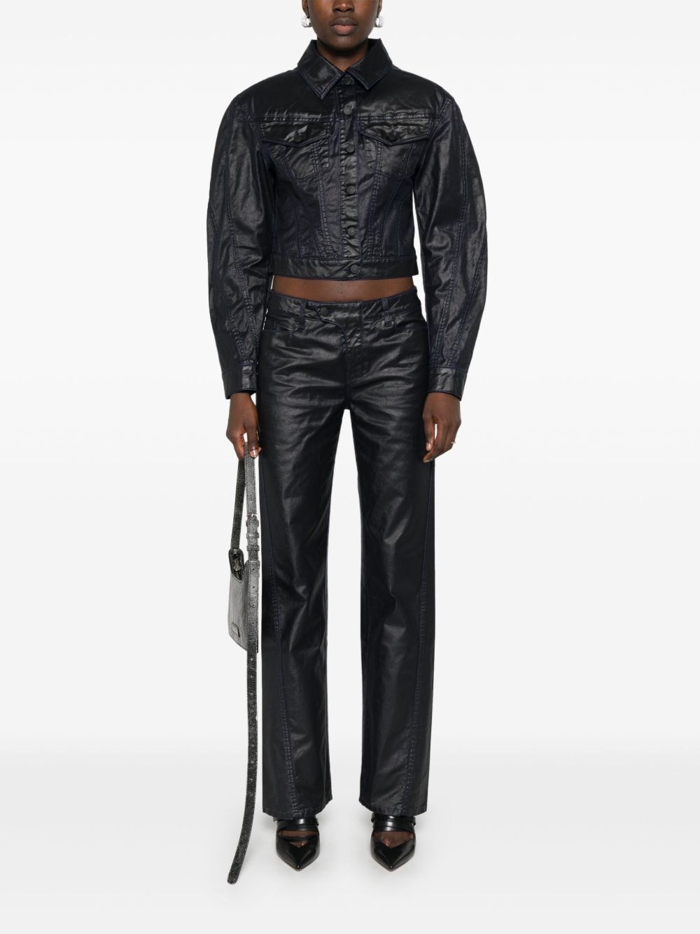 wax-effect straight-leg trousers - 2